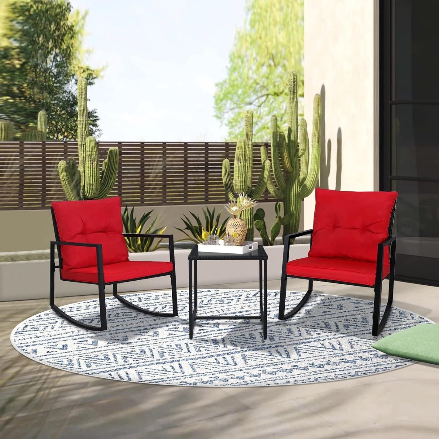 SUNCROWN 3-teiliges Schaukel-Bistro-Set aus schwarzem Metall für die Terrasse