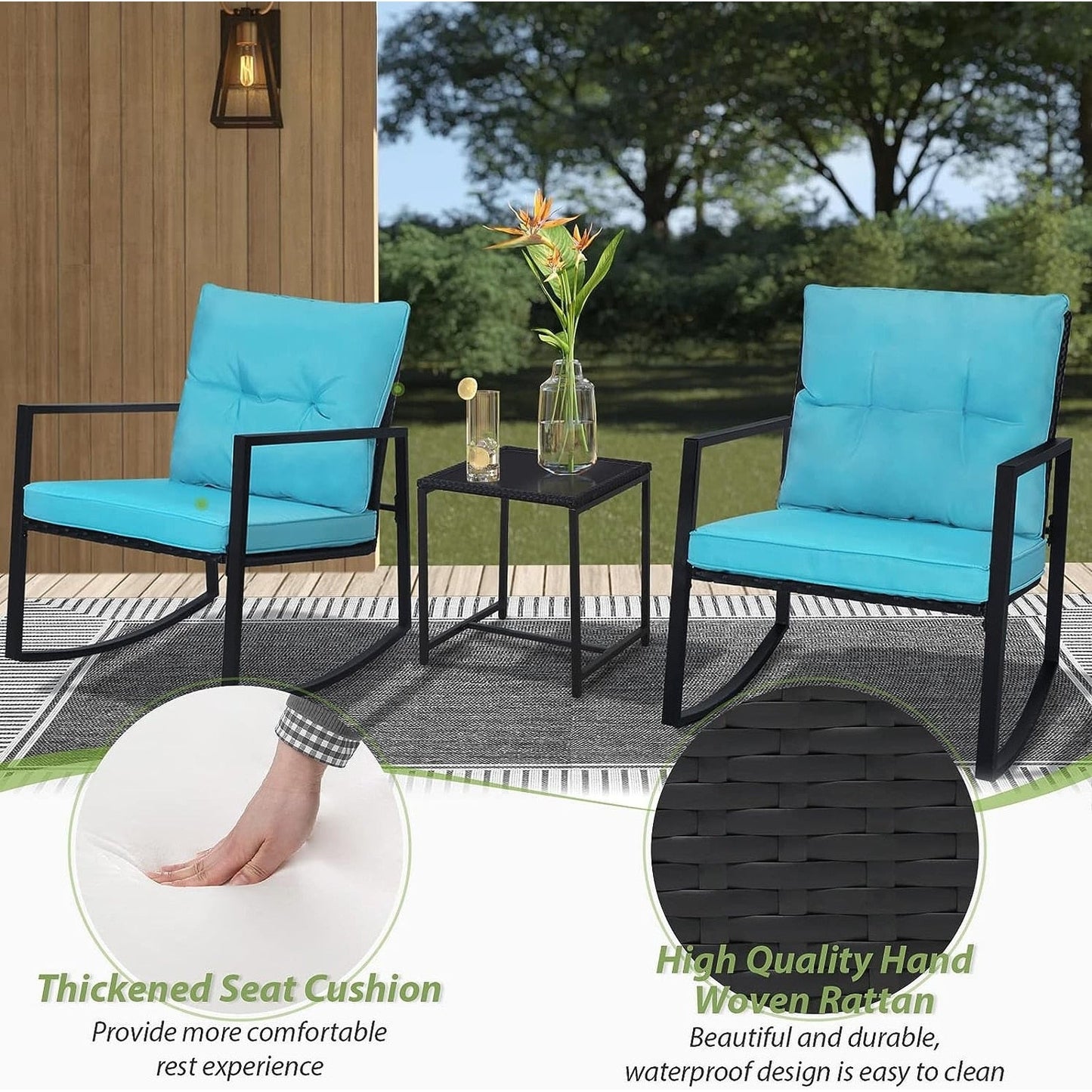 SUNCROWN 3-teiliges Schaukel-Bistro-Set aus schwarzem Metall für die Terrasse