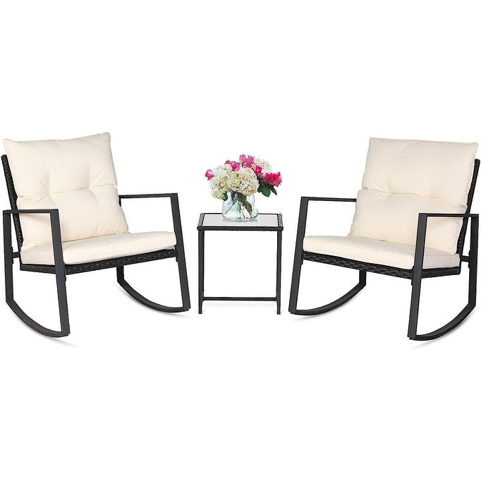 SUNCROWN 3-teiliges Schaukel-Bistro-Set aus schwarzem Metall für die Terrasse