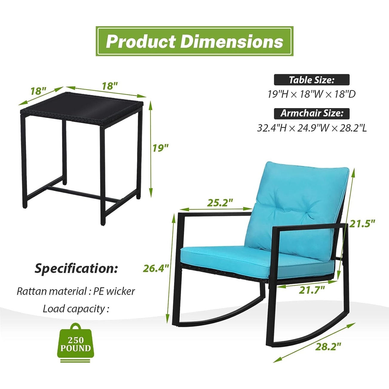 SUNCROWN 3-teiliges Schaukel-Bistro-Set aus schwarzem Metall für die Terrasse