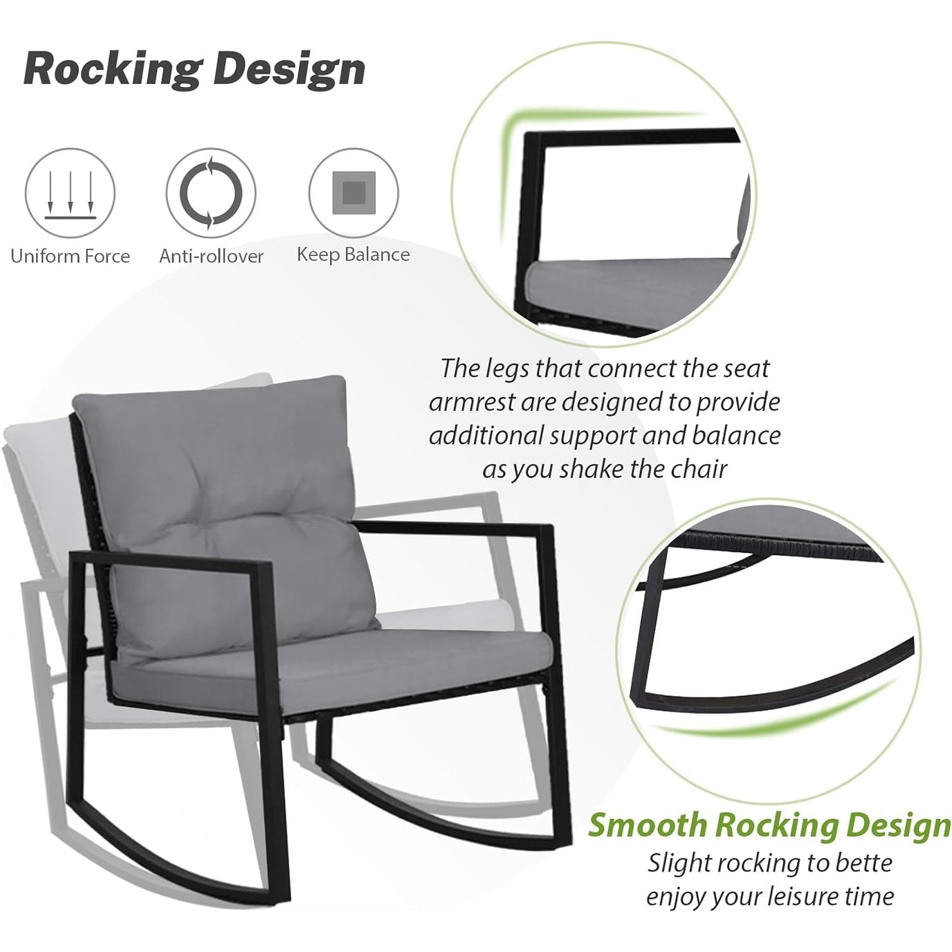 SUNCROWN 3-teiliges Schaukel-Bistro-Set aus schwarzem Metall für die Terrasse