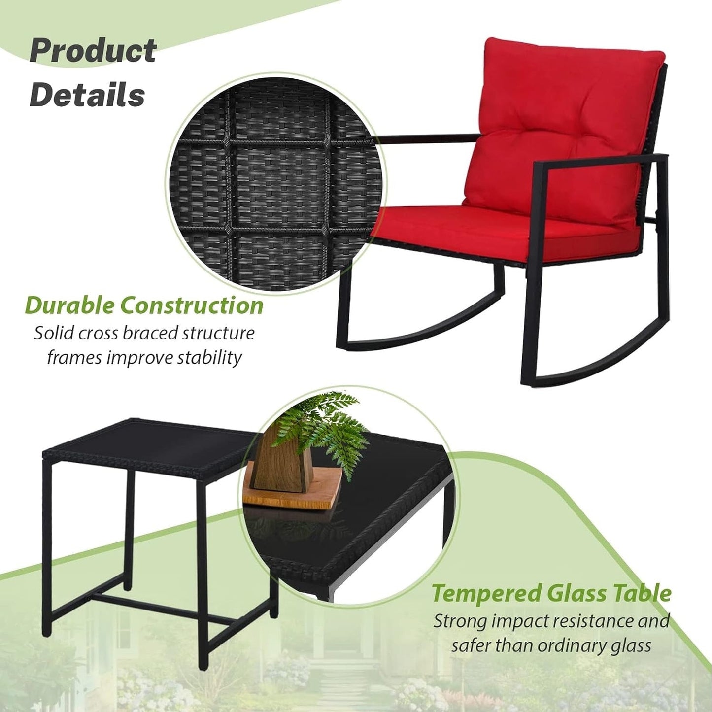 SUNCROWN 3-teiliges Schaukel-Bistro-Set aus schwarzem Metall für die Terrasse