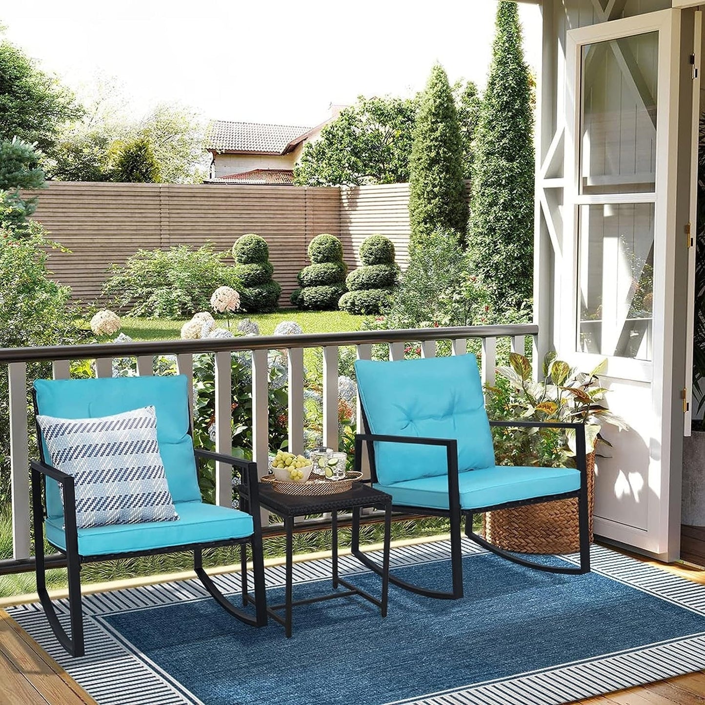 SUNCROWN 3-teiliges Schaukel-Bistro-Set aus schwarzem Metall für die Terrasse
