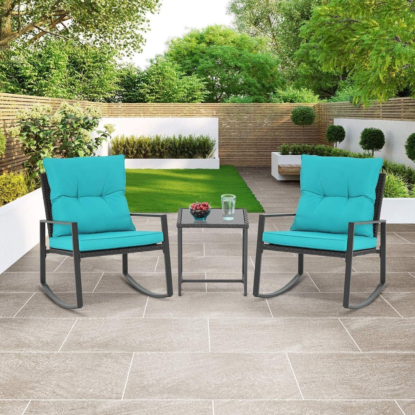 SUNCROWN 3-teiliges Schaukel-Bistro-Set aus schwarzem Metall für die Terrasse