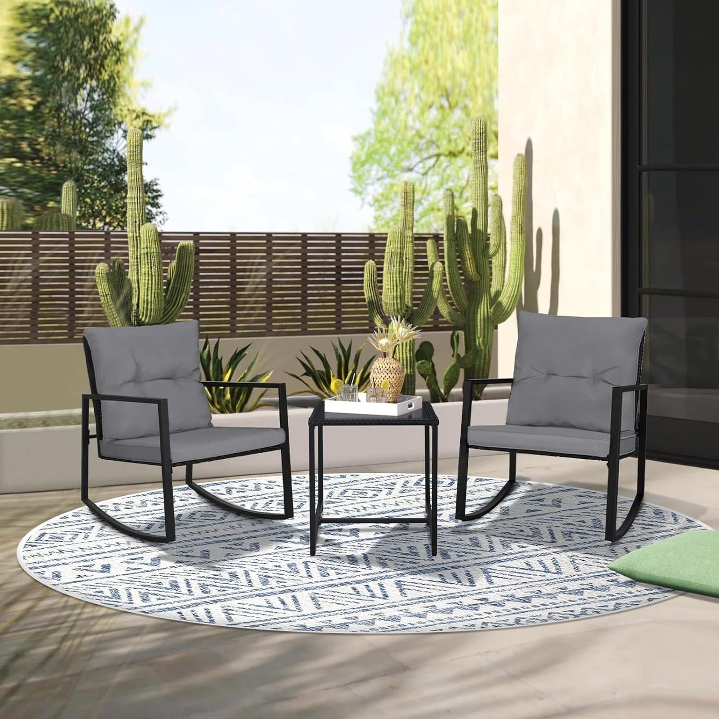 SUNCROWN 3-teiliges Schaukel-Bistro-Set aus schwarzem Metall für die Terrasse