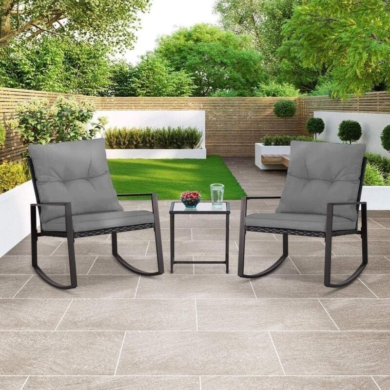 SUNCROWN 3-teiliges Schaukel-Bistro-Set aus schwarzem Metall für die Terrasse