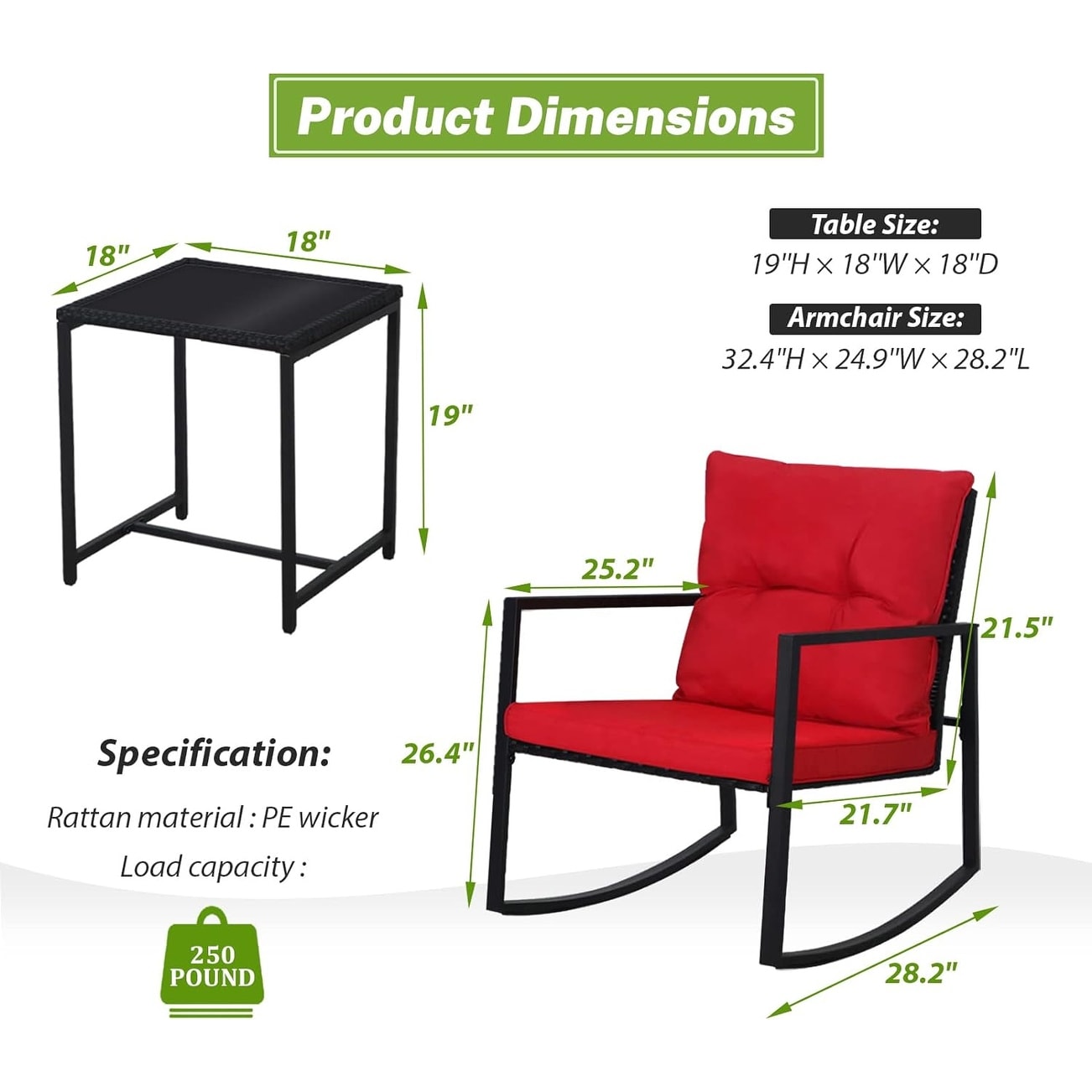 SUNCROWN 3-teiliges Schaukel-Bistro-Set aus schwarzem Metall für die Terrasse