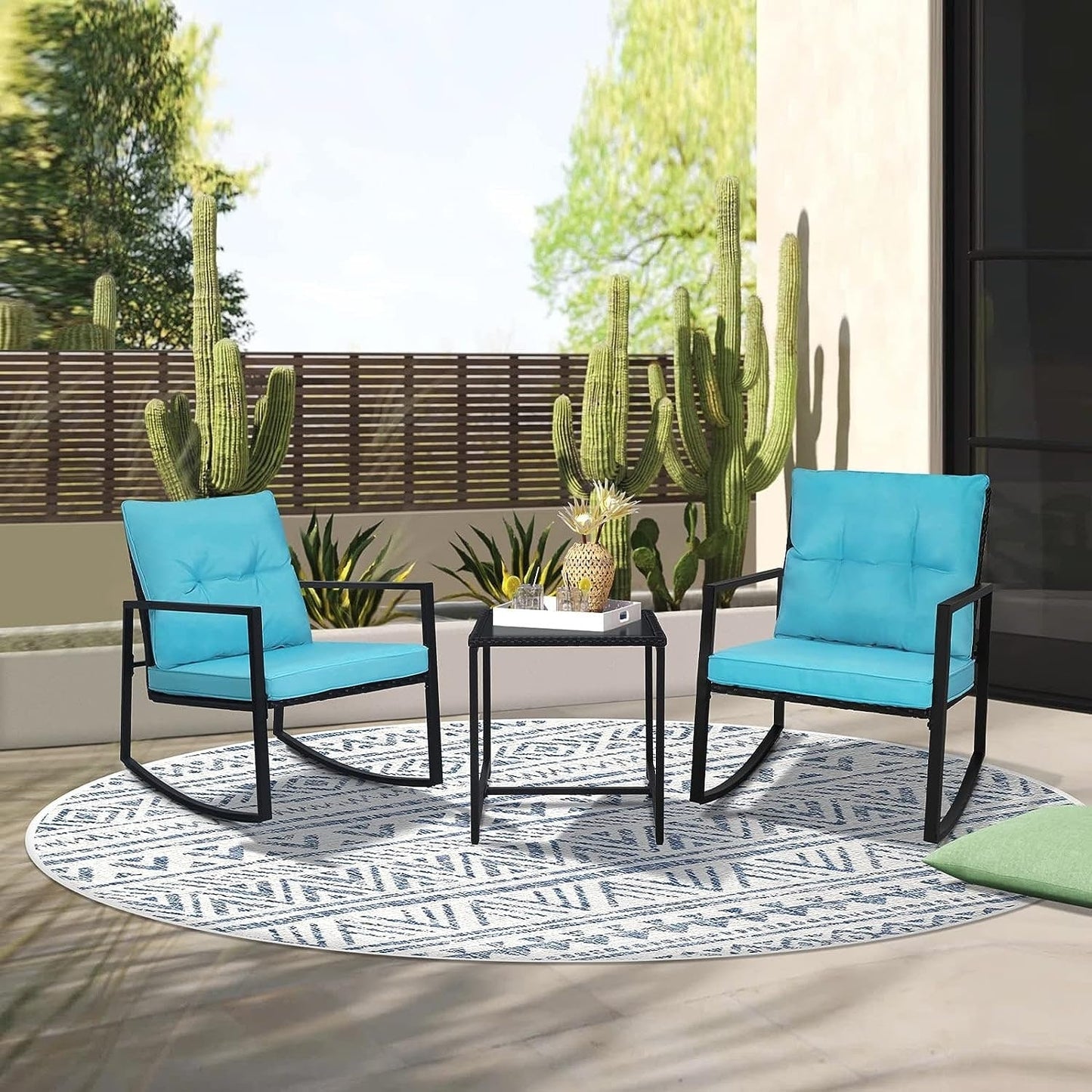 SUNCROWN 3-teiliges Schaukel-Bistro-Set aus schwarzem Metall für die Terrasse