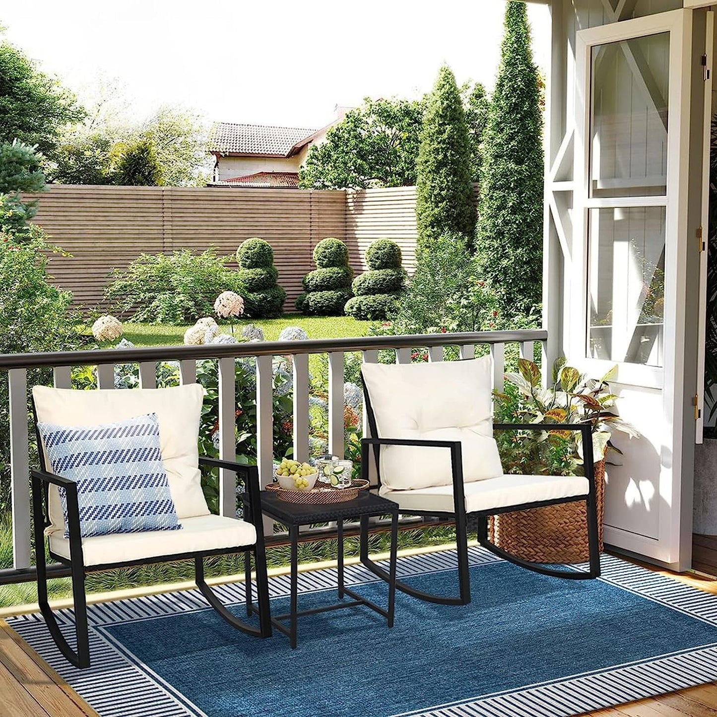 SUNCROWN 3-teiliges Schaukel-Bistro-Set aus schwarzem Metall für die Terrasse