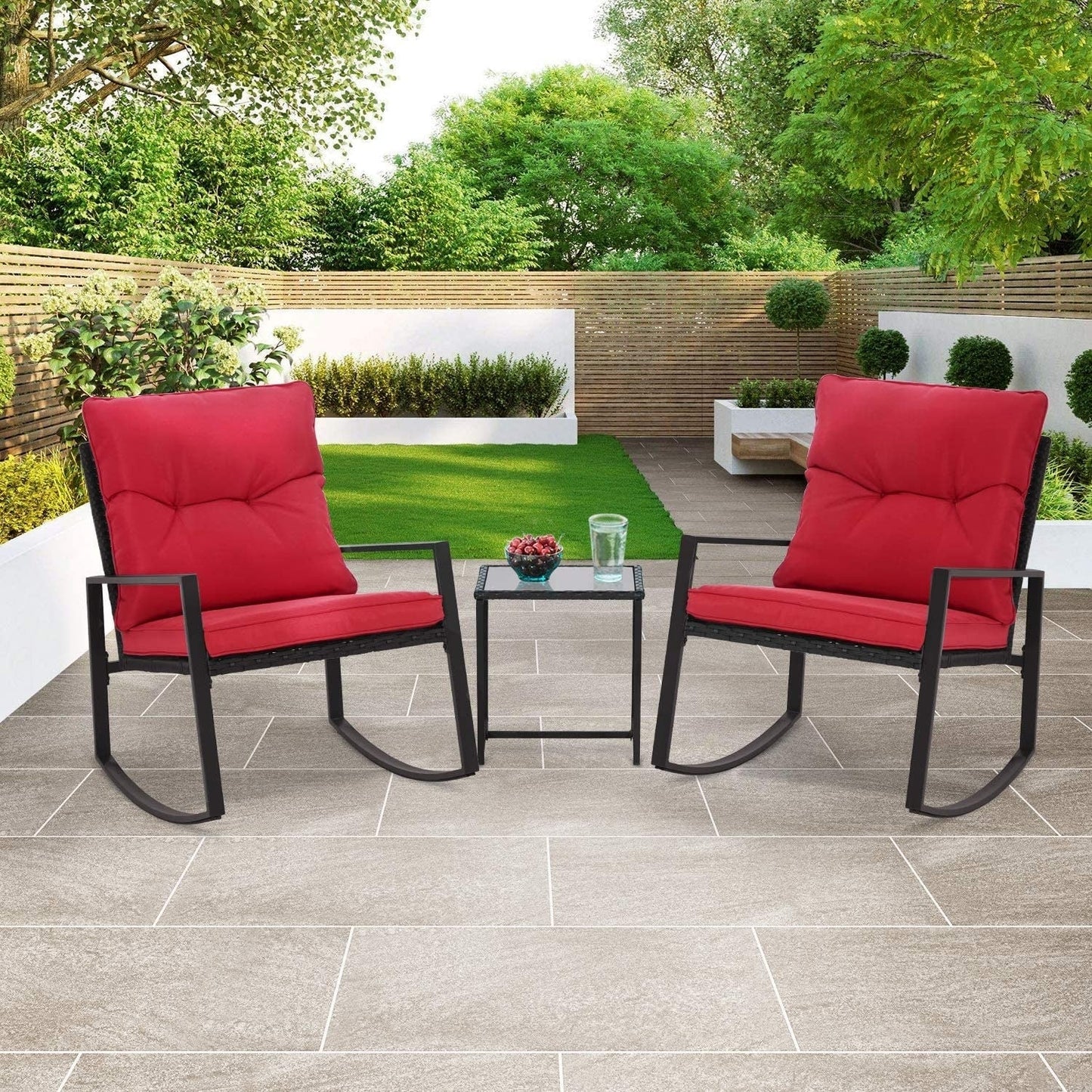 SUNCROWN 3-teiliges Schaukel-Bistro-Set aus schwarzem Metall für die Terrasse