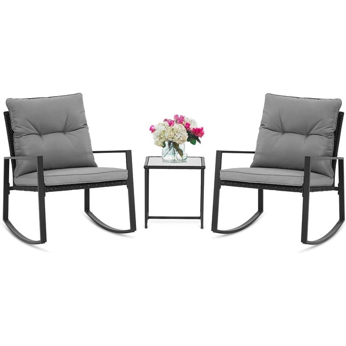 SUNCROWN 3-teiliges Schaukel-Bistro-Set aus schwarzem Metall für die Terrasse