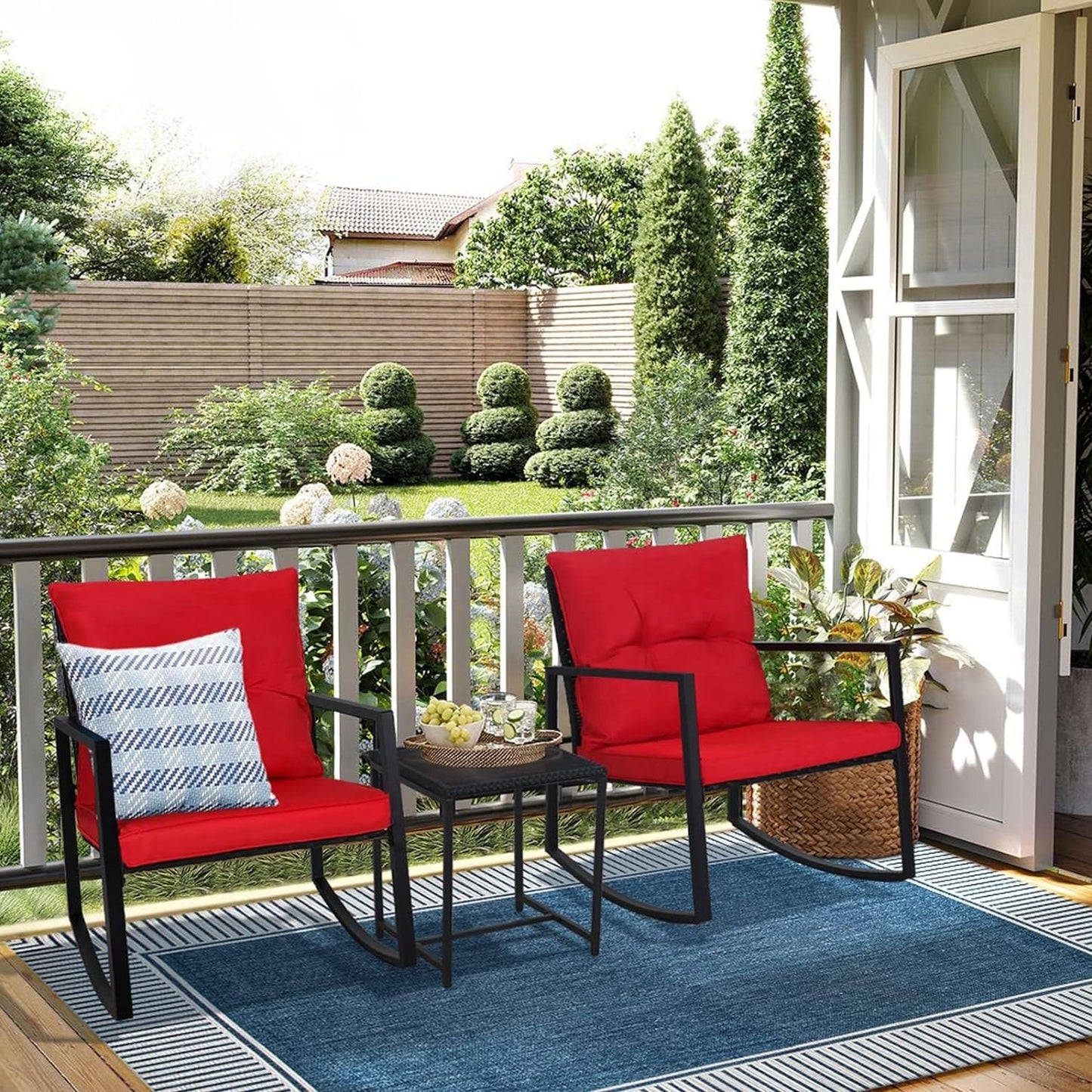 SUNCROWN 3-teiliges Schaukel-Bistro-Set aus schwarzem Metall für die Terrasse