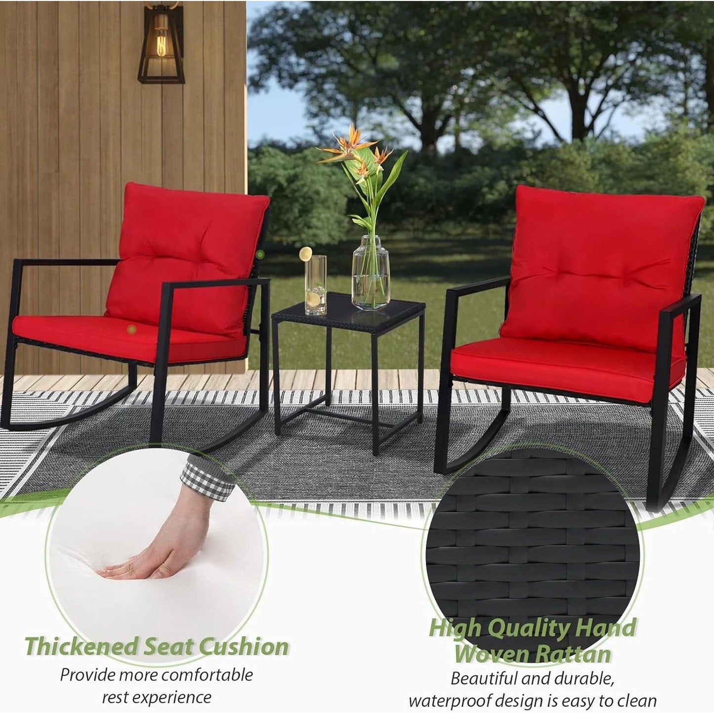 SUNCROWN 3-teiliges Schaukel-Bistro-Set aus schwarzem Metall für die Terrasse