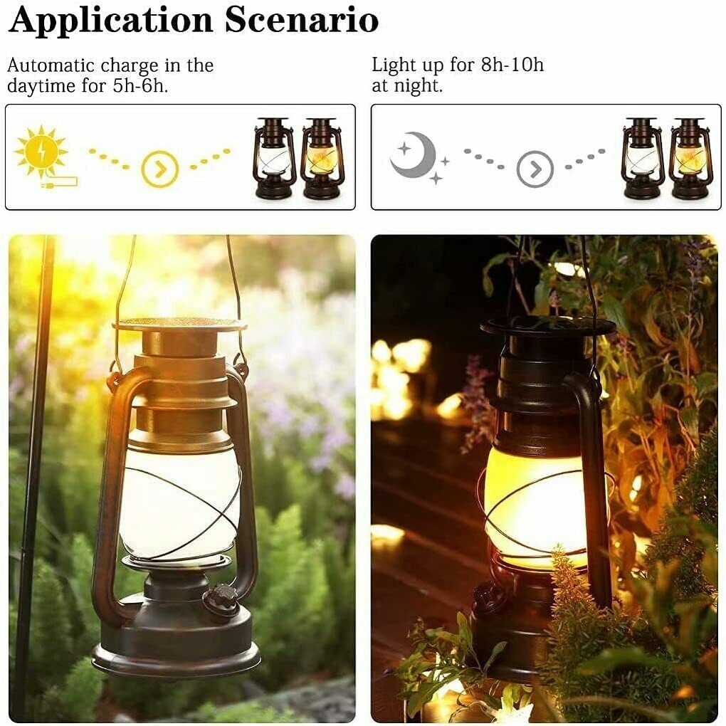 2 PCS Solar Flackernde Flamme LED Vintage Hängende Laterne