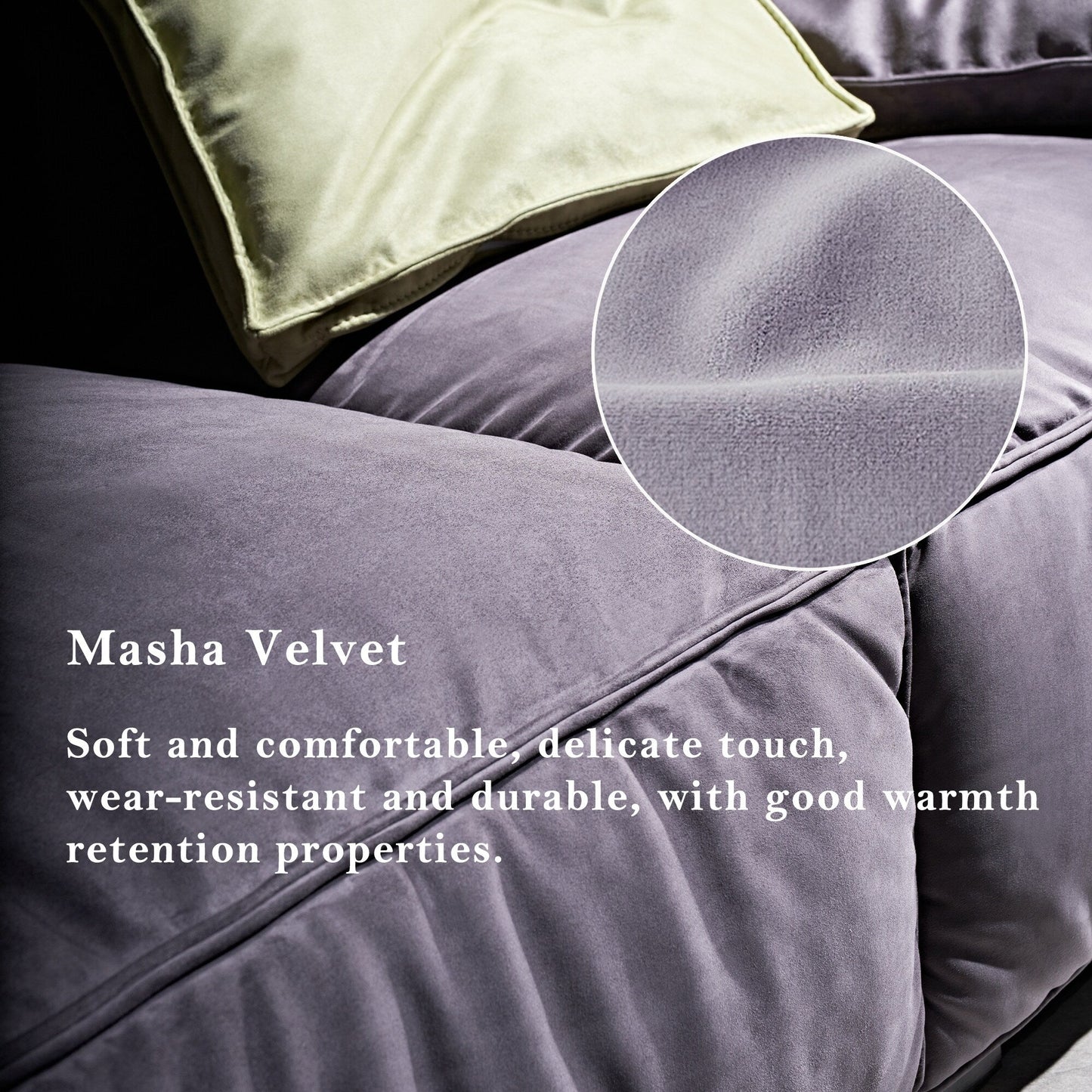 110'' Square Sofa Masha Velvet with Four-seater for Living Room Sofa-bed