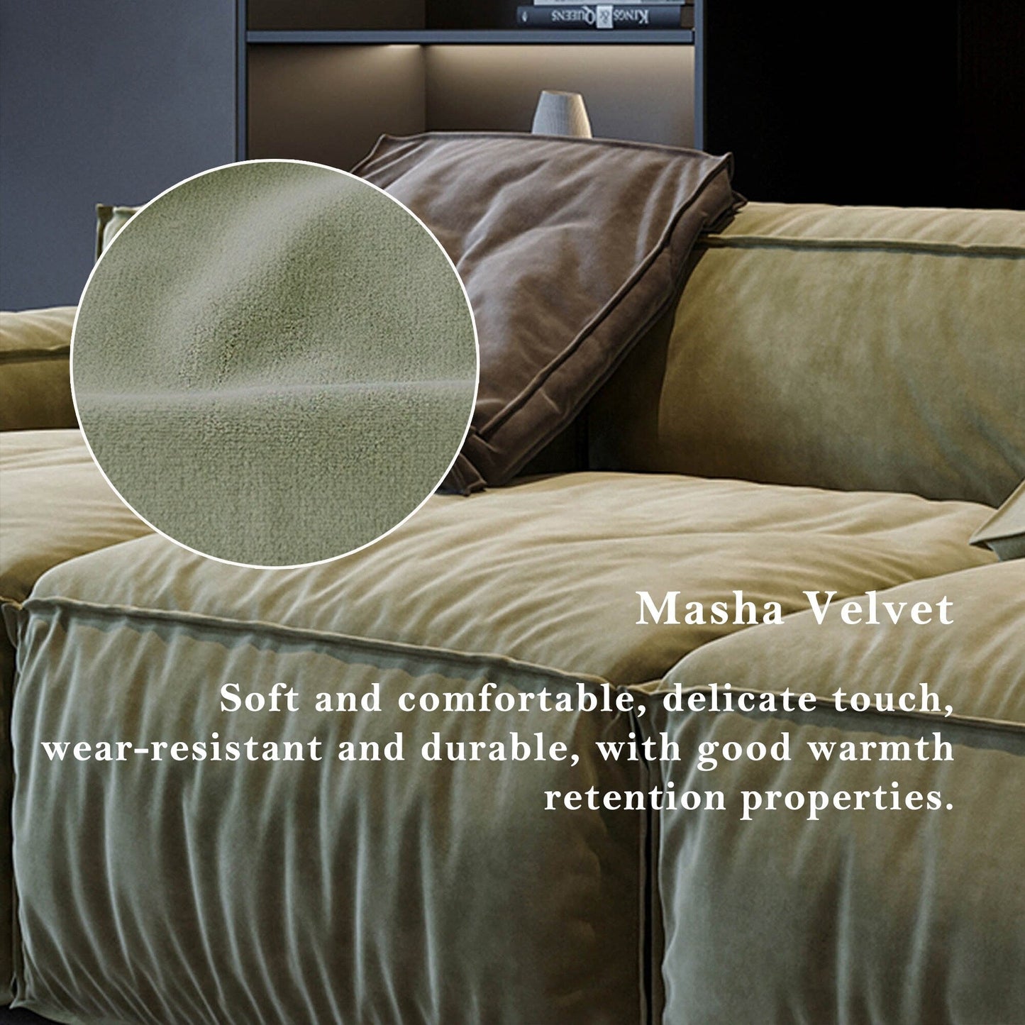 110'' Square Sofa Masha Velvet with Four-seater for Living Room Sofa-bed