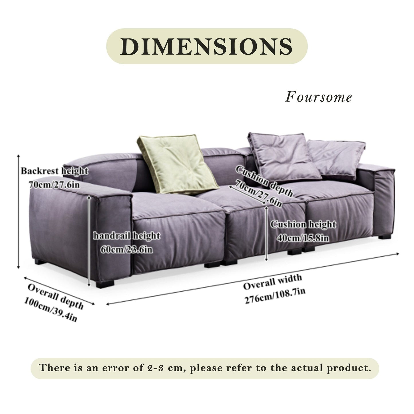 110'' Square Sofa Masha Velvet with Four-seater for Living Room Sofa-bed