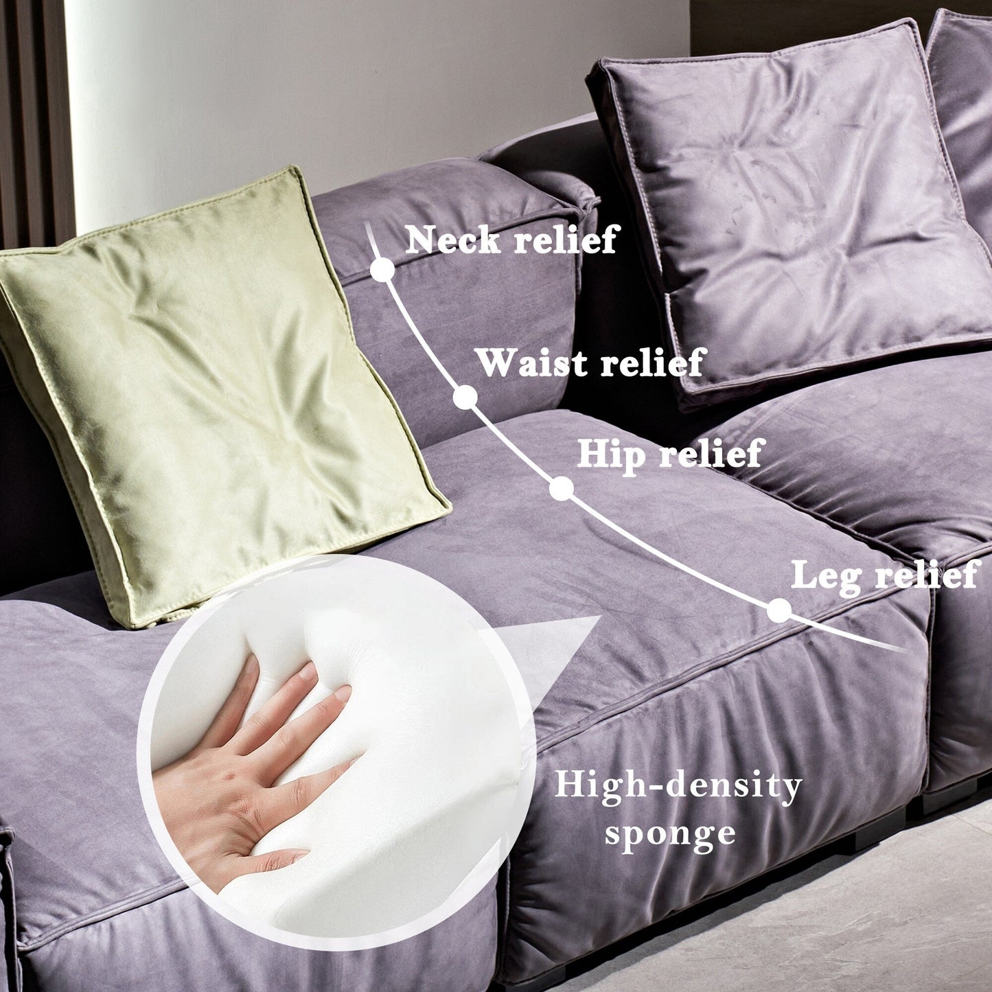 110'' Square Sofa Masha Velvet with Four-seater for Living Room Sofa-bed