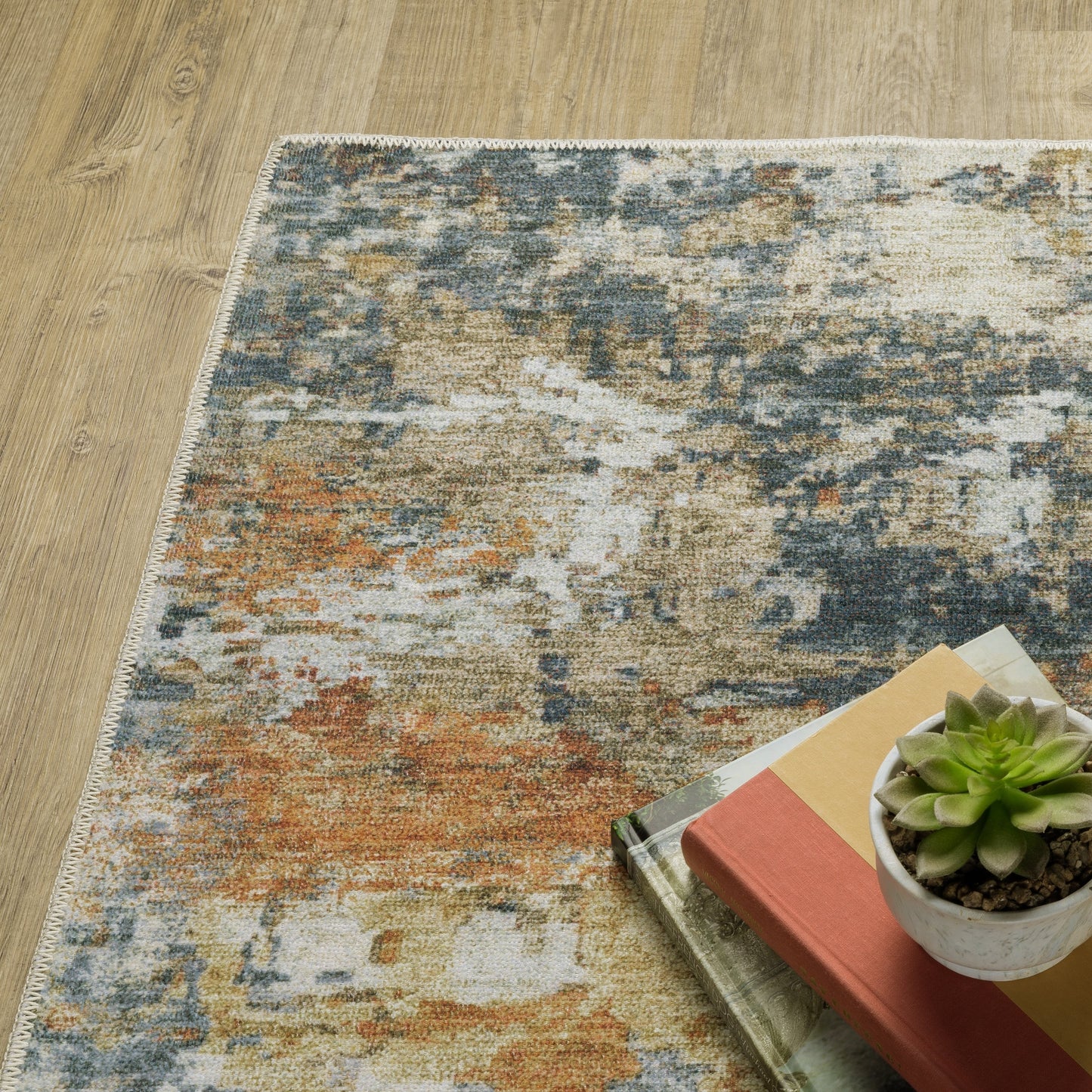 Vista Home Marissa Washable Contemporary Abstract Orange/ Blue Indoor Area Rug