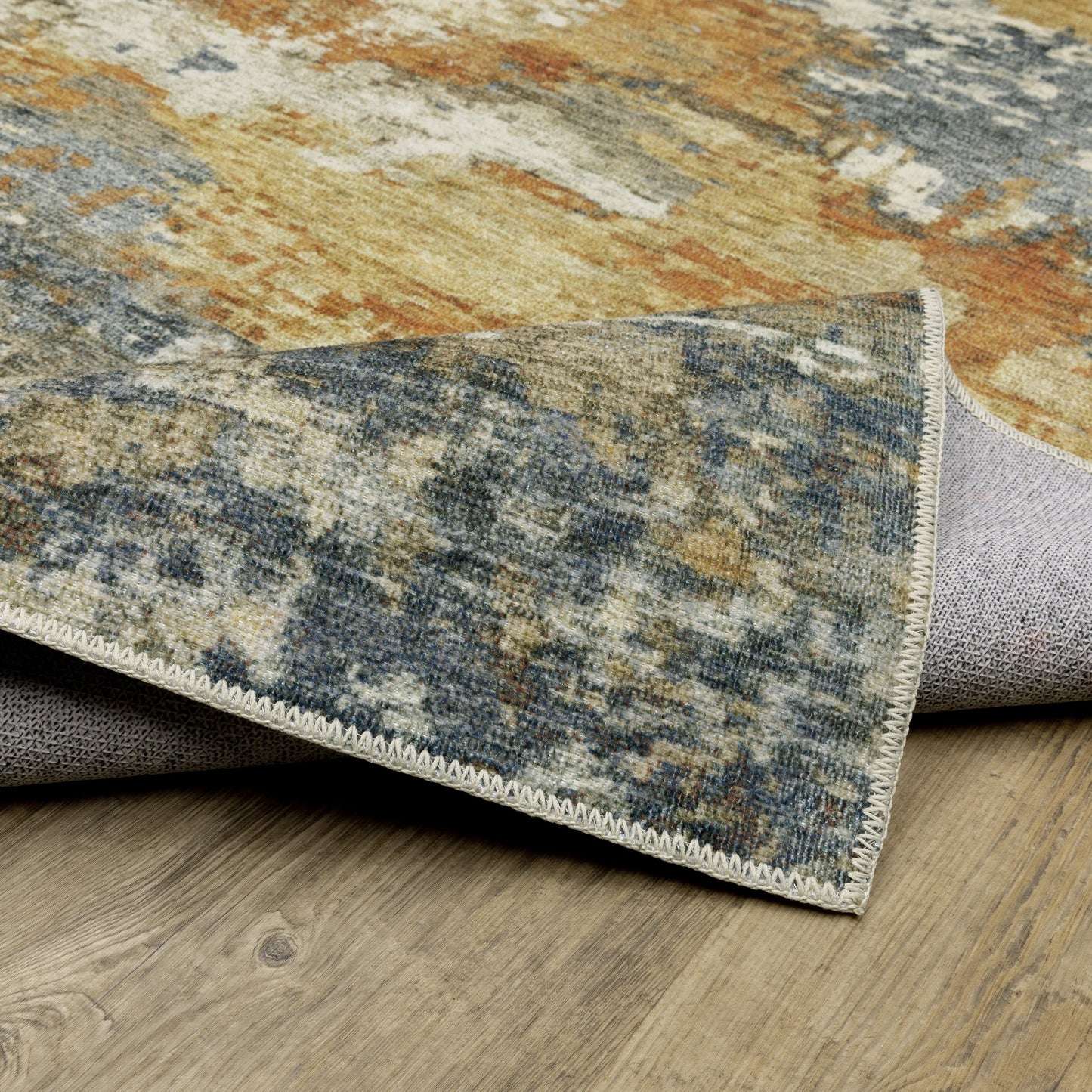 Vista Home Marissa Washable Contemporary Abstract Orange/ Blue Indoor Area Rug