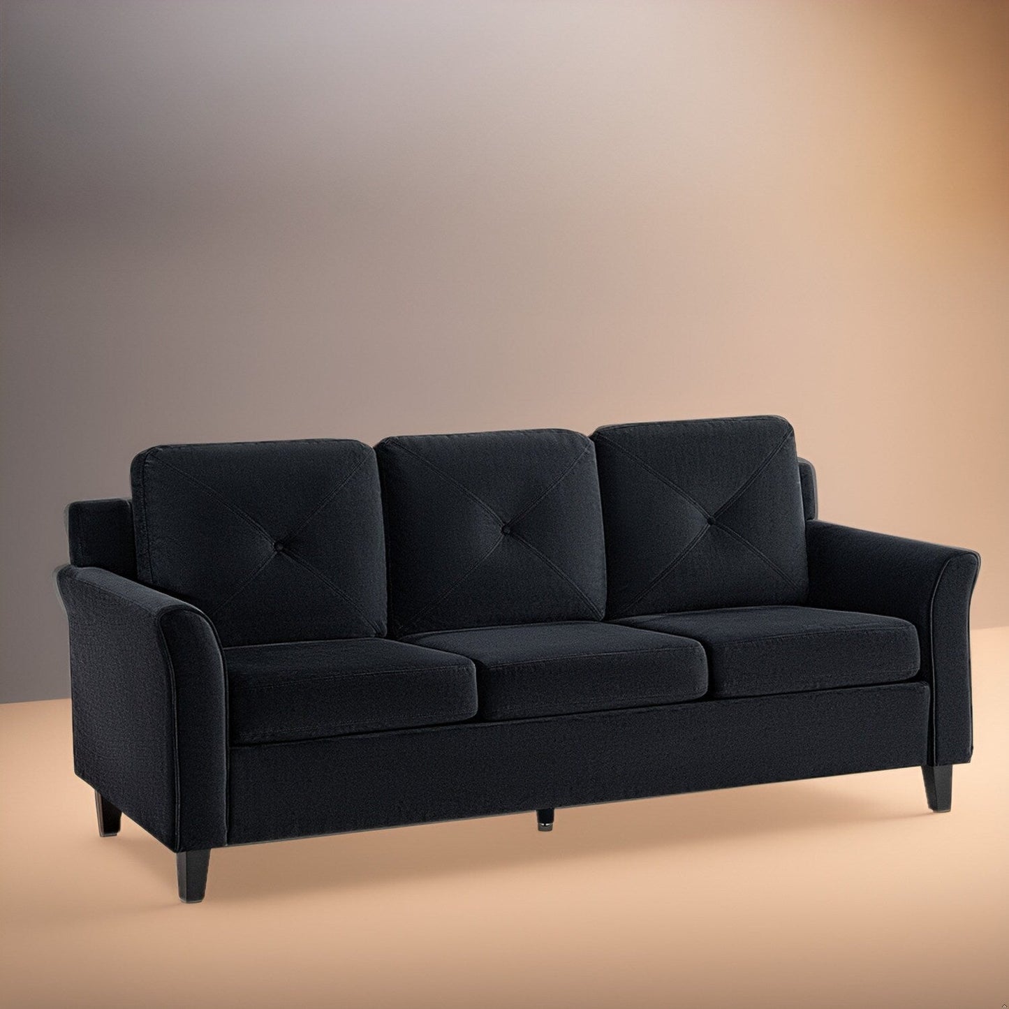 Stylish Sofa Combo: Chesterfield Sofa with Rolled Arms and Button Tufted Flared Arms Microfiber Couch for Small Spaces