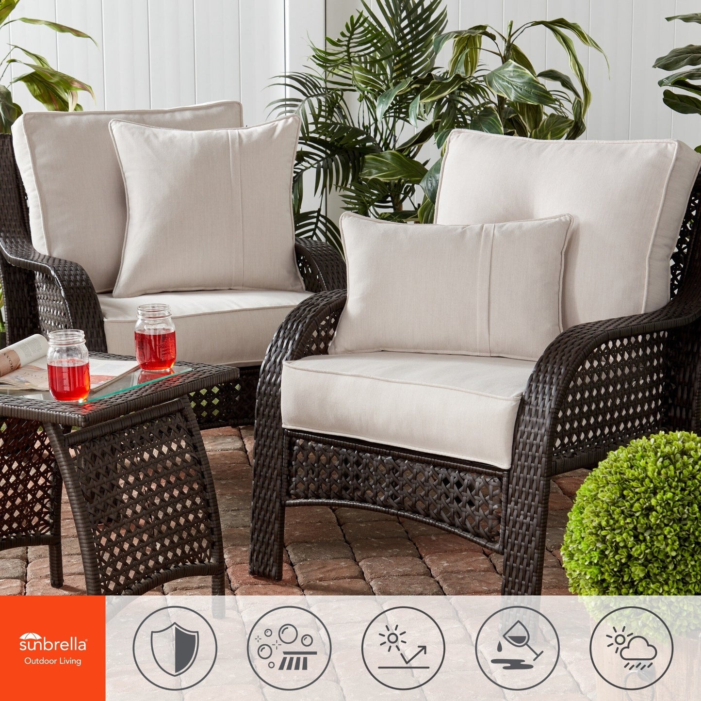 Sunbrella 2-teiliges Premium Deep Seat Outdoor-Kissenset