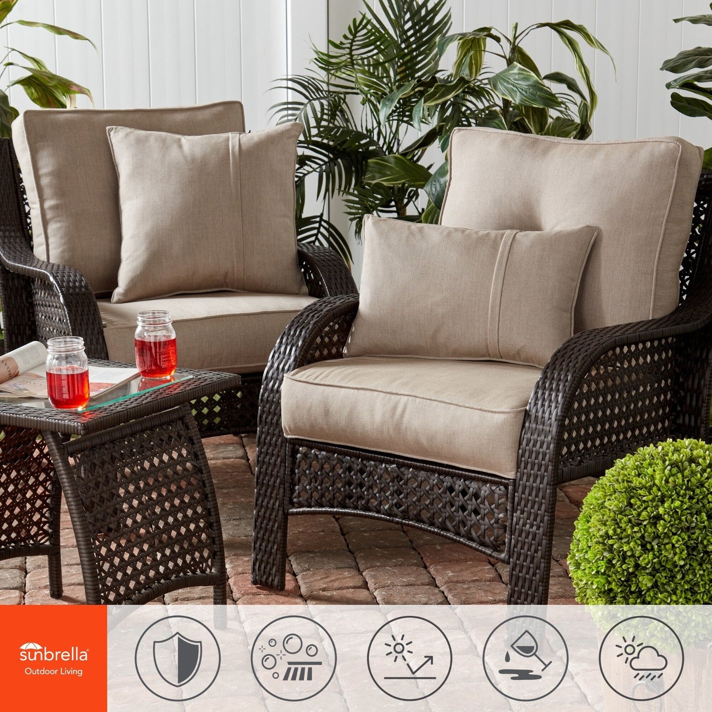 Sunbrella 2-teiliges Premium Deep Seat Outdoor-Kissenset