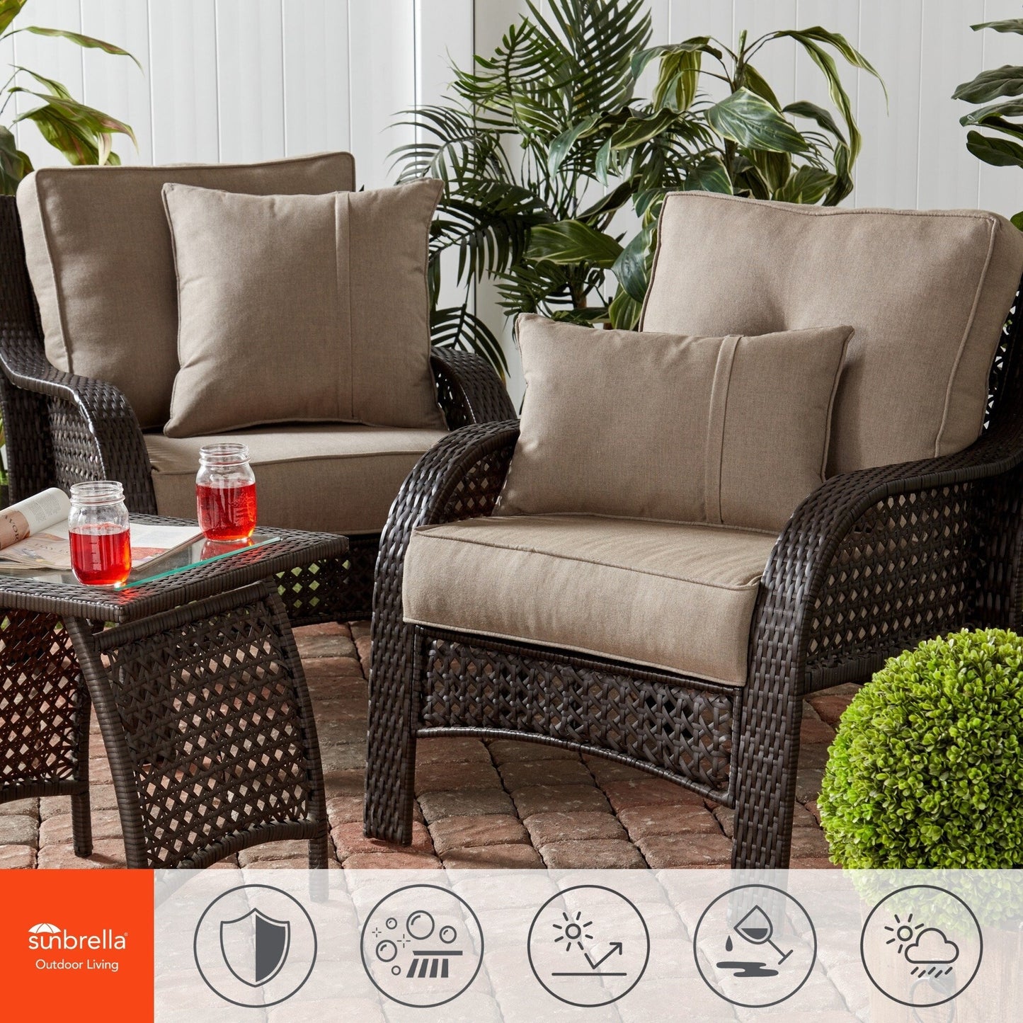 Sunbrella 2-teiliges Premium Deep Seat Outdoor-Kissenset