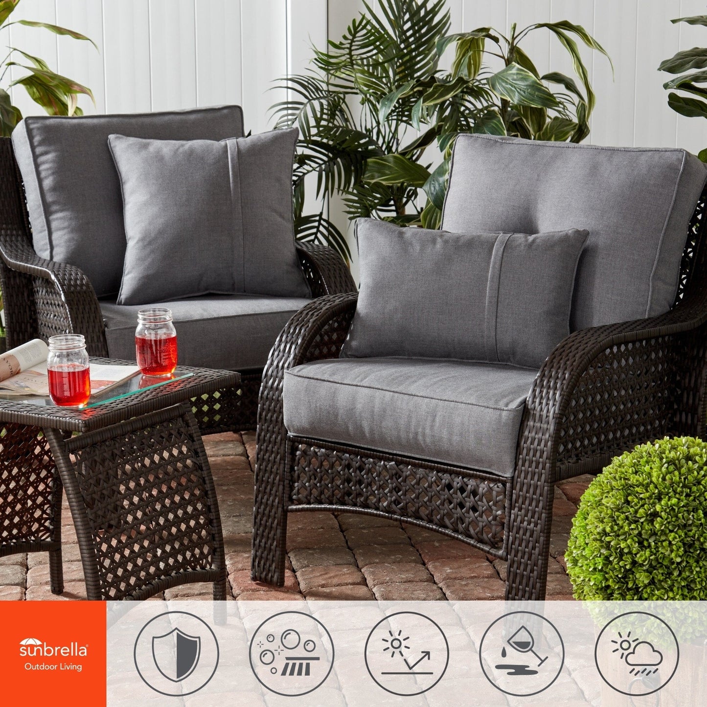 Sunbrella 2-teiliges Premium Deep Seat Outdoor-Kissenset