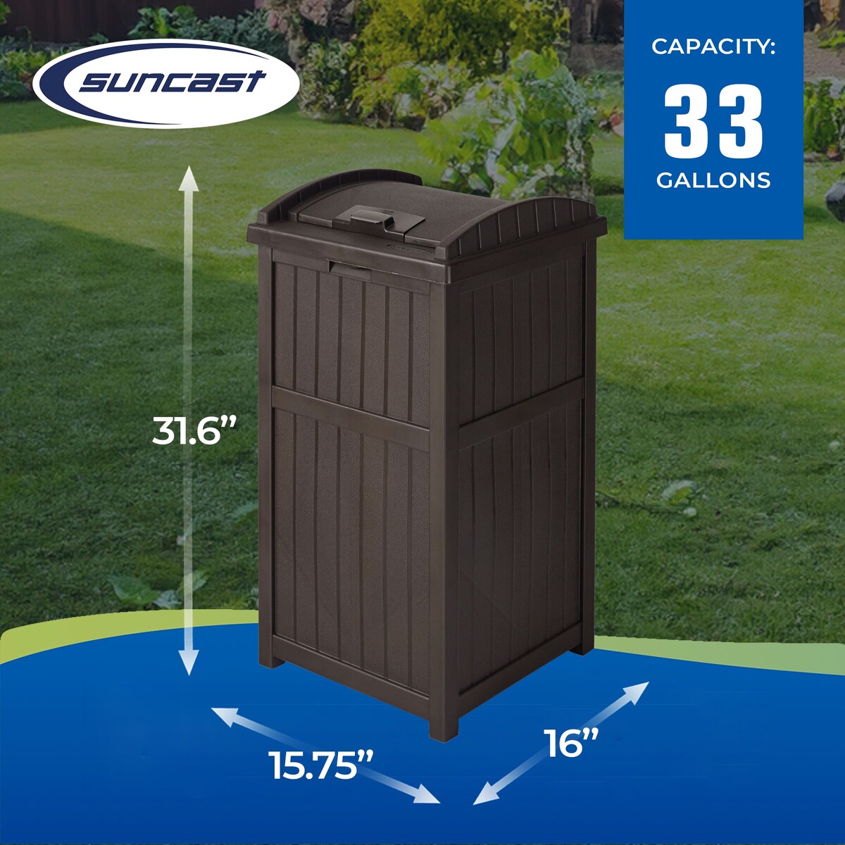 Suncast 30 Gallon Hideaway Mülleimer für den Außenbereich, Cyberspace