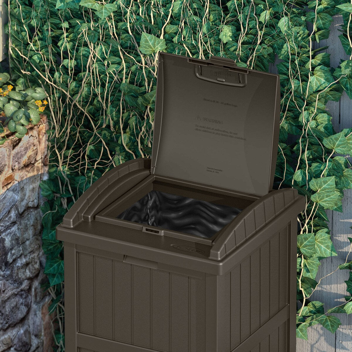 Suncast 30 Gallon Hideaway Mülleimer für den Außenbereich, Cyberspace