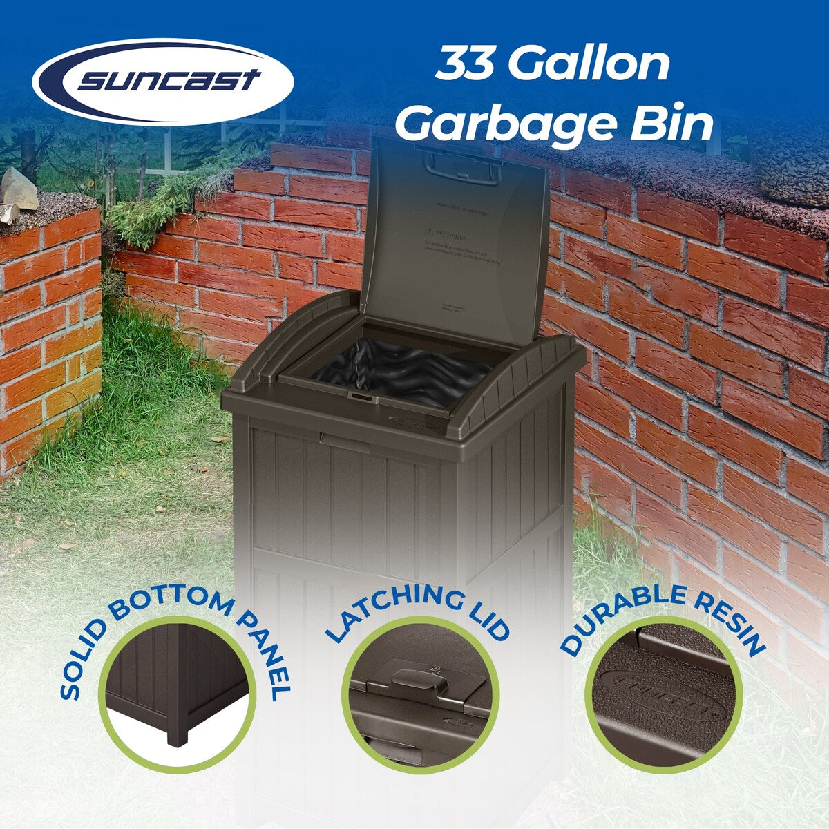 Suncast 30 Gallon Hideaway Mülleimer für den Außenbereich, Cyberspace