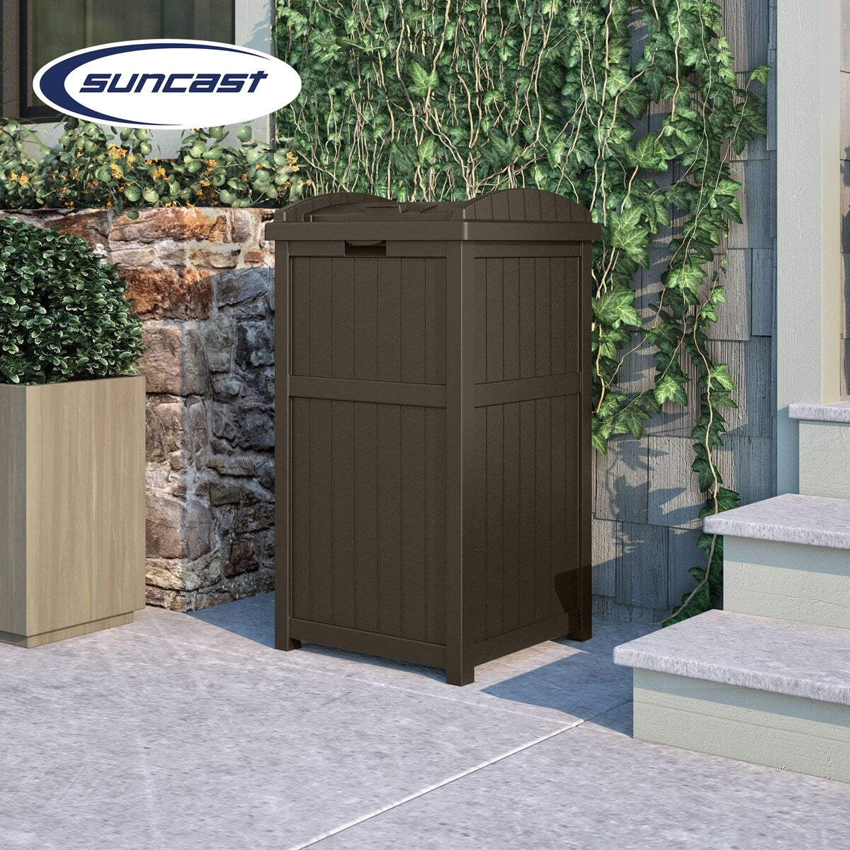 Suncast 30 Gallon Hideaway Mülleimer für den Außenbereich, Cyberspace