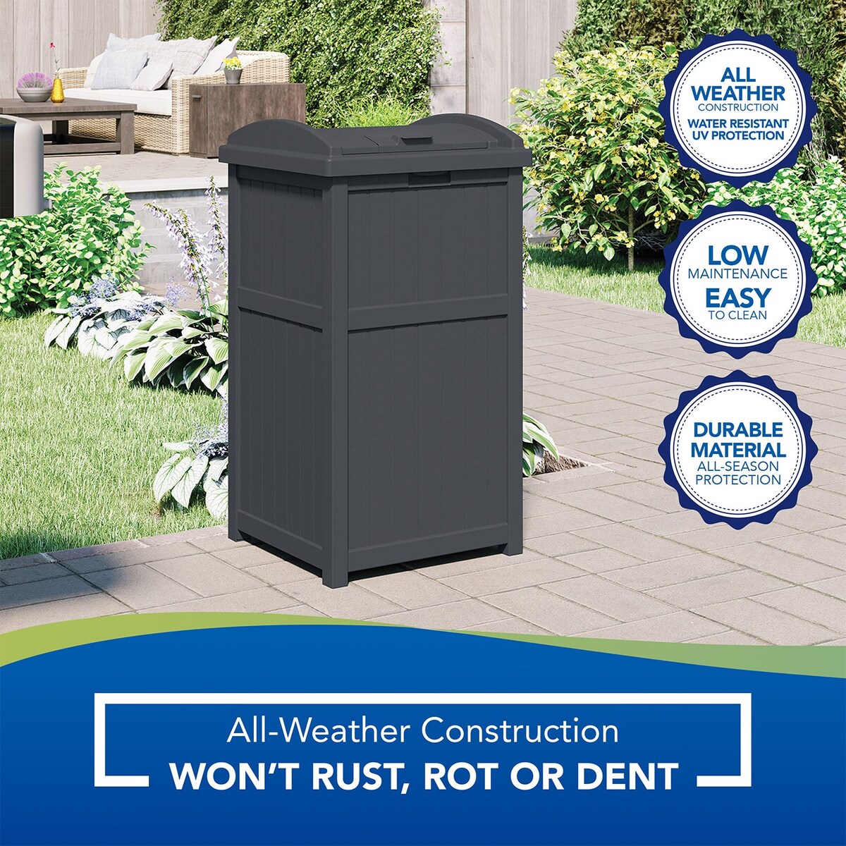 Suncast 30 Gallon Hideaway Mülleimer für den Außenbereich, Cyberspace