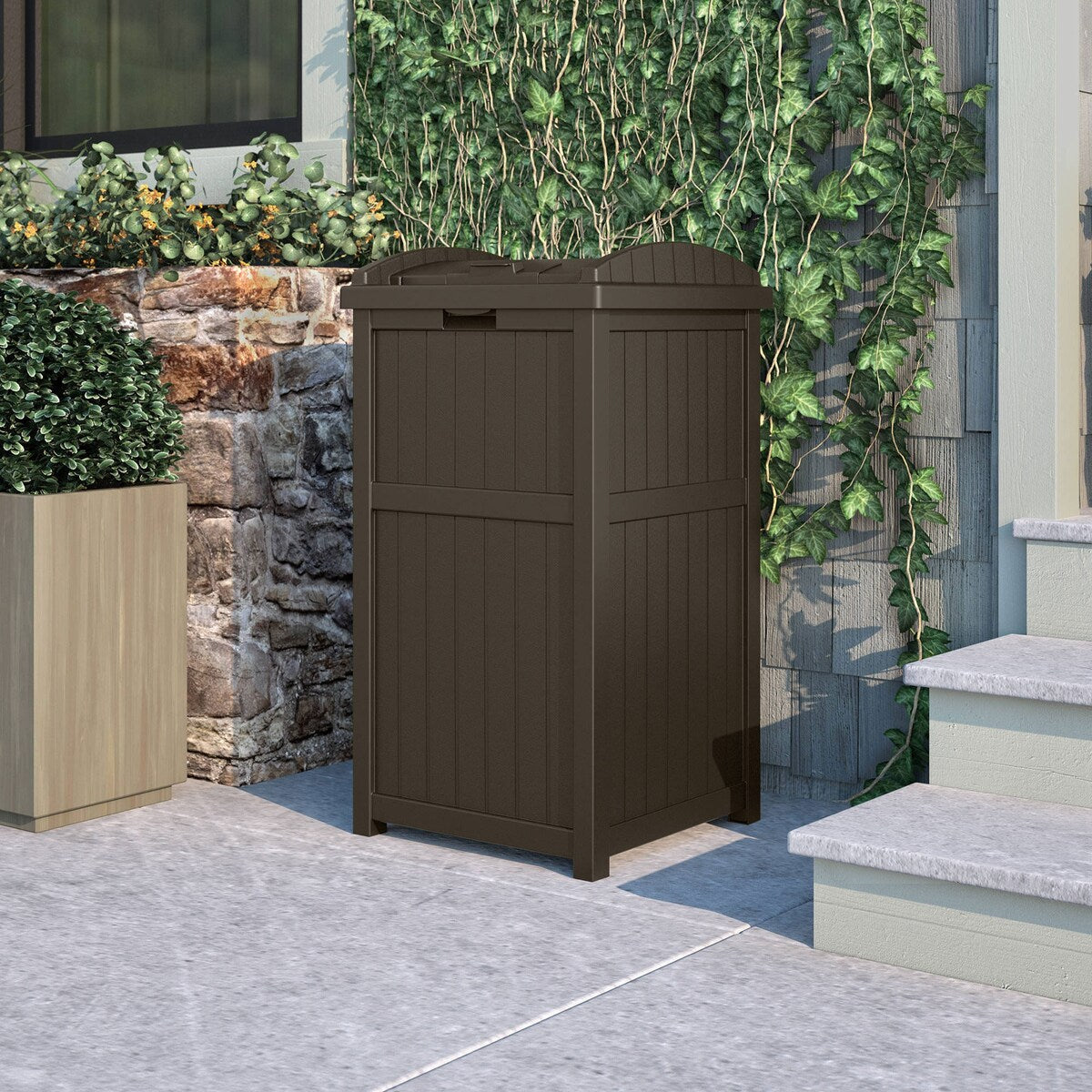 Suncast 30 Gallon Hideaway Mülleimer für den Außenbereich, Cyberspace