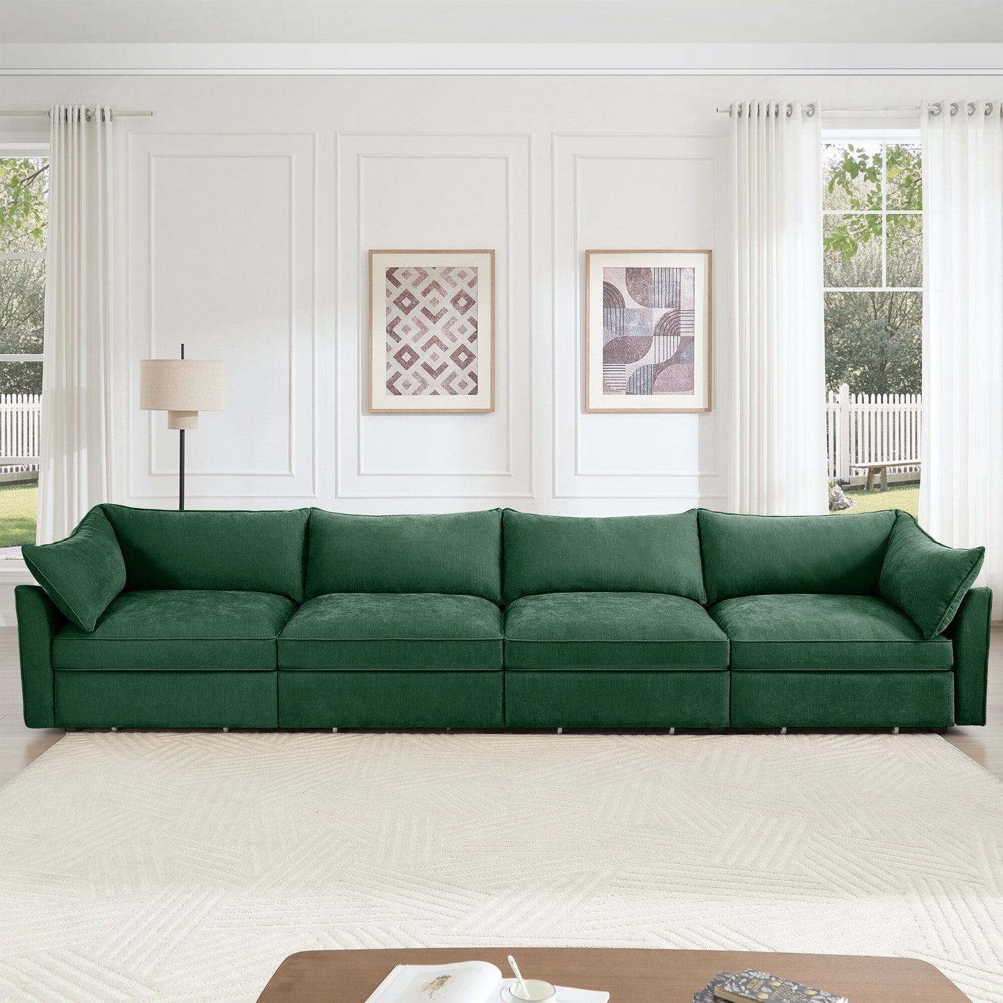 Super Large Wide & Deep Seat 4-Seater Sofa Couch with Storage Pull Out Drawer Under Each Seat