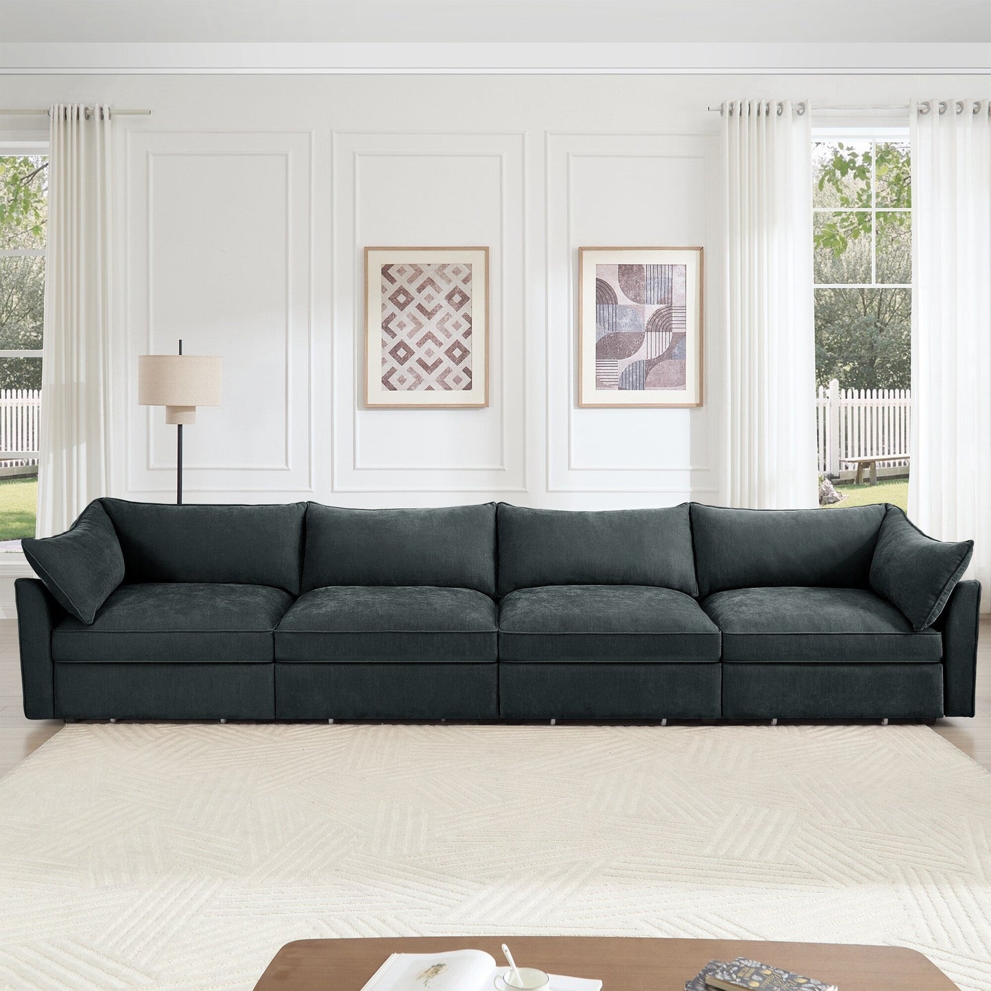 Super Large Wide & Deep Seat 4-Seater Sofa Couch with Storage Pull Out Drawer Under Each Seat