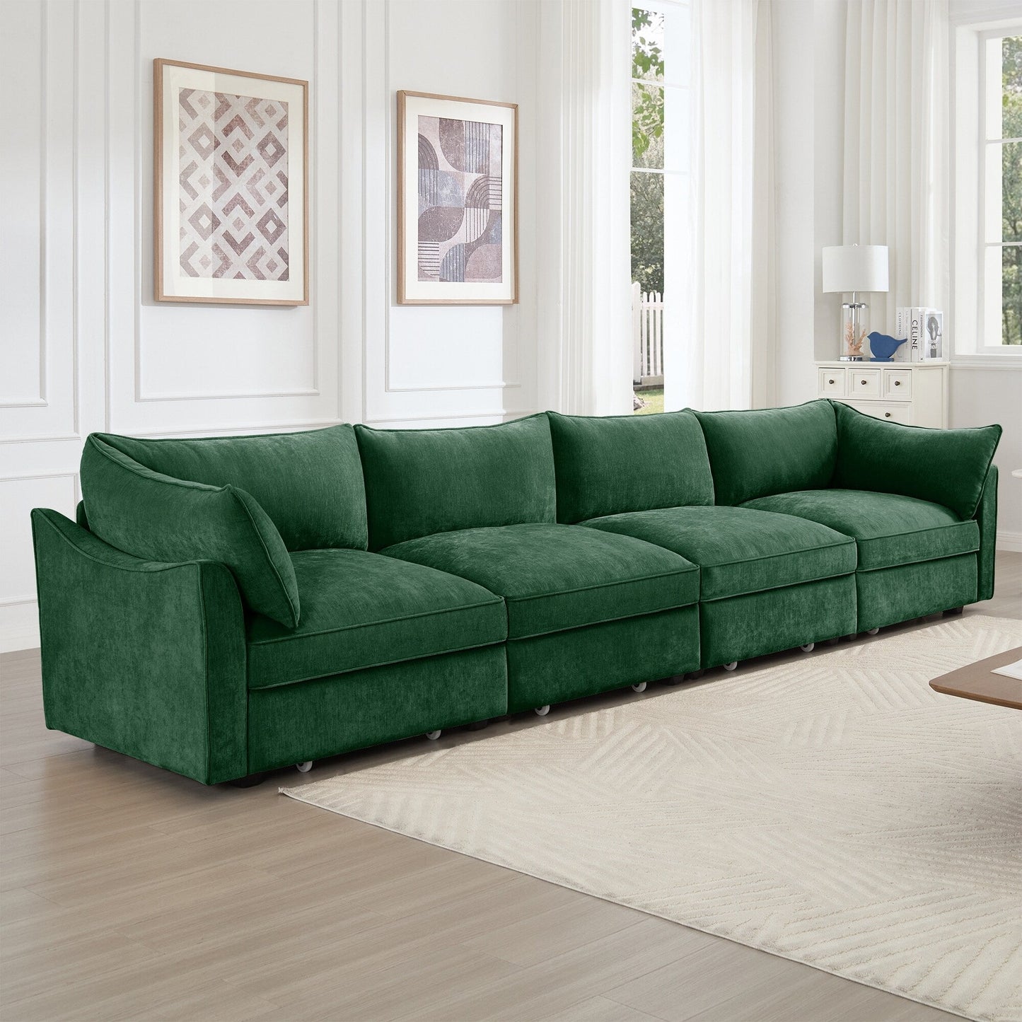 Super Large Wide & Deep Seat 4-Seater Sofa Couch with Storage Pull Out Drawer Under Each Seat