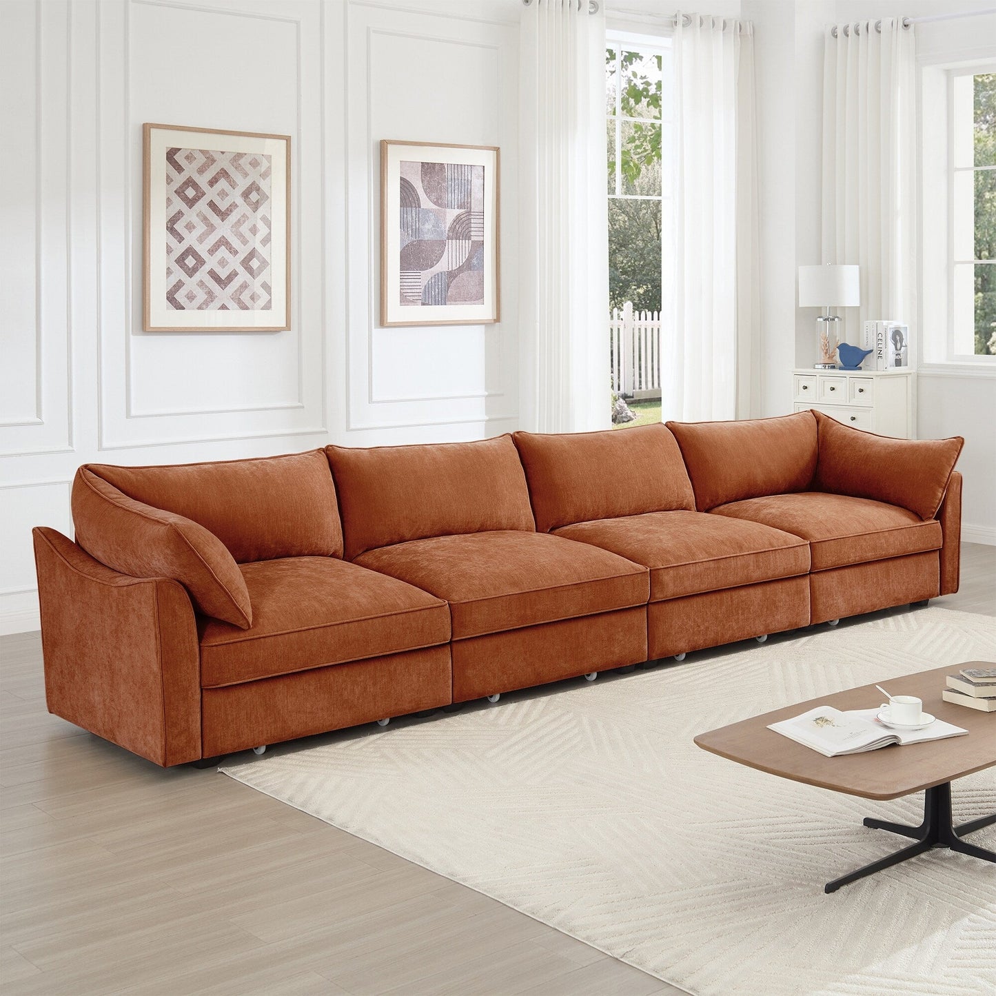 Super Large Wide & Deep Seat 4-Seater Sofa Couch with Storage Pull Out Drawer Under Each Seat