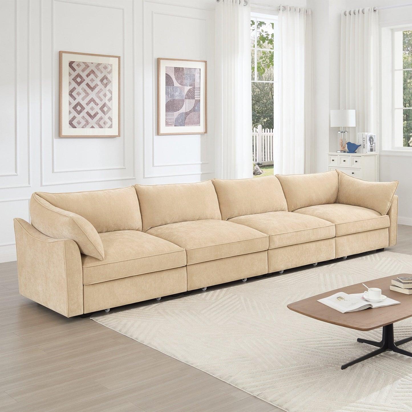 Super Large Wide & Deep Seat 4-Seater Sofa Couch with Storage Pull Out Drawer Under Each Seat