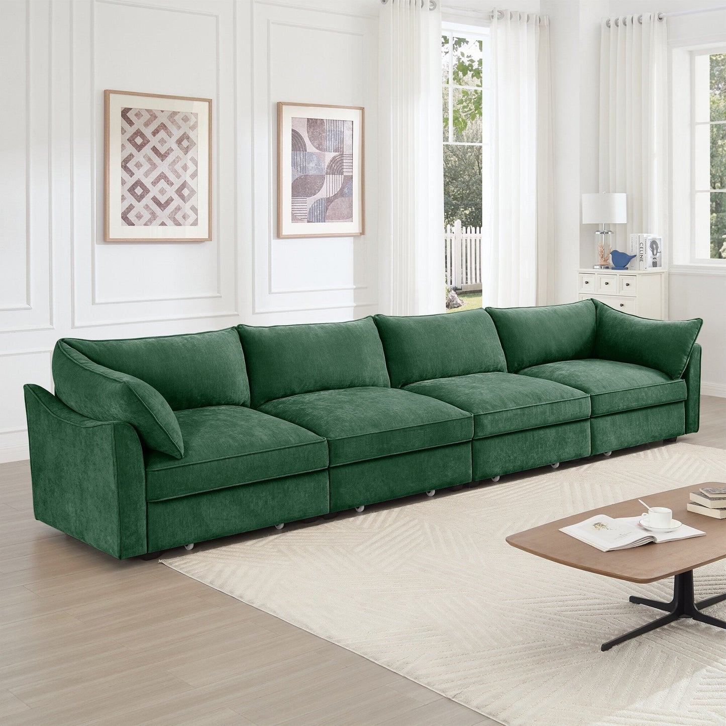 Super Large Wide & Deep Seat 4-Seater Sofa Couch with Storage Pull Out Drawer Under Each Seat