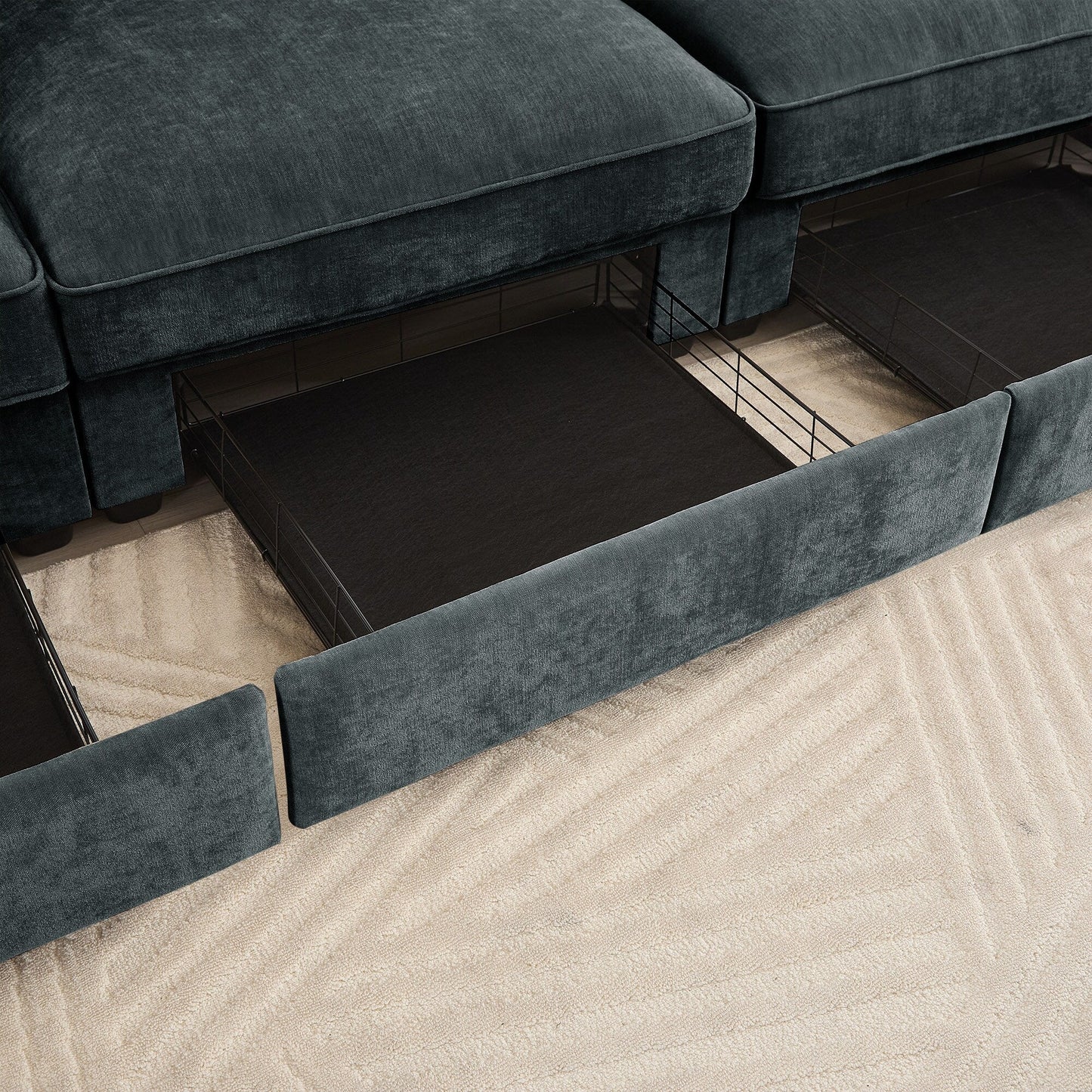 Super Large Wide & Deep Seat 4-Seater Sofa Couch with Storage Pull Out Drawer Under Each Seat