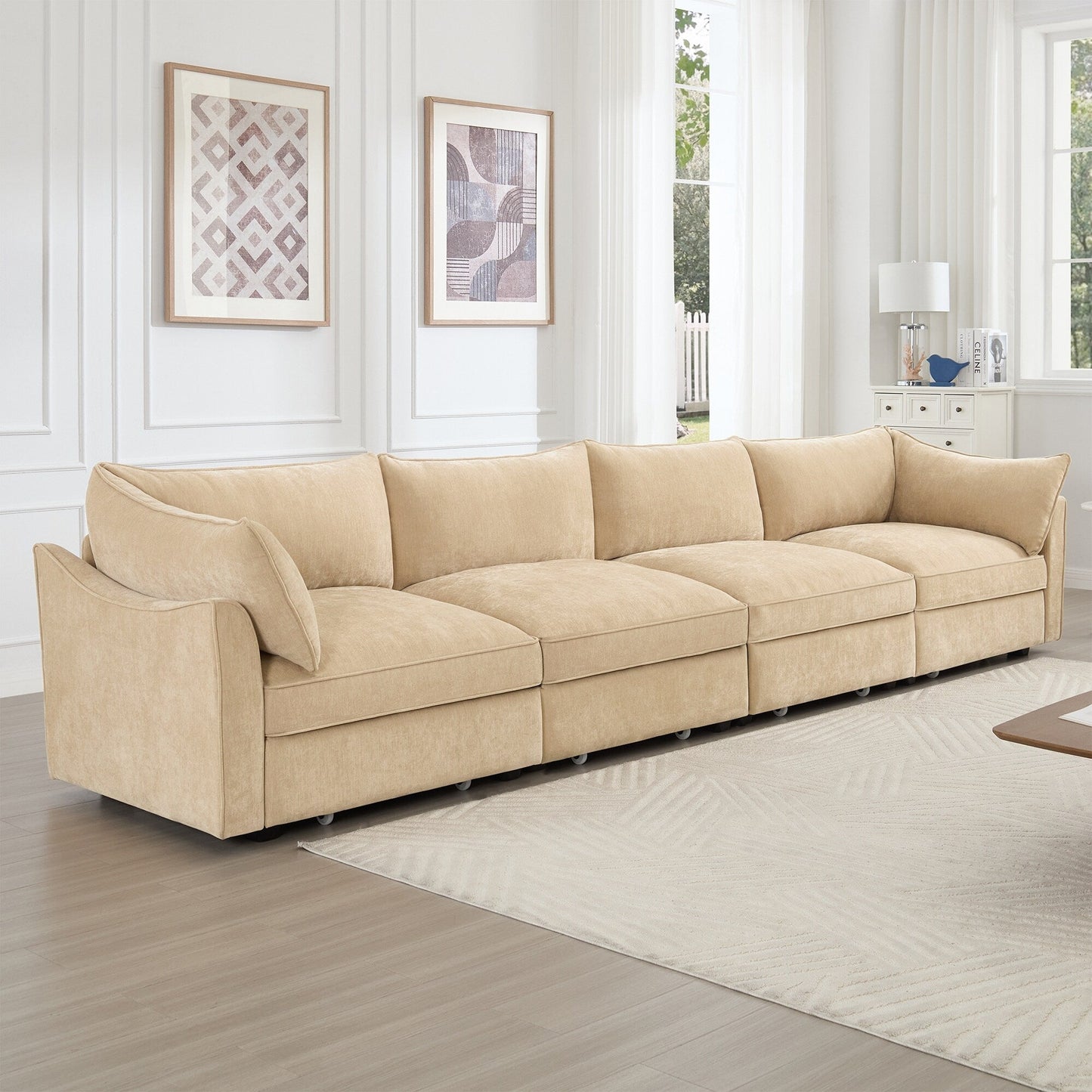 Super Large Wide & Deep Seat 4-Seater Sofa Couch with Storage Pull Out Drawer Under Each Seat