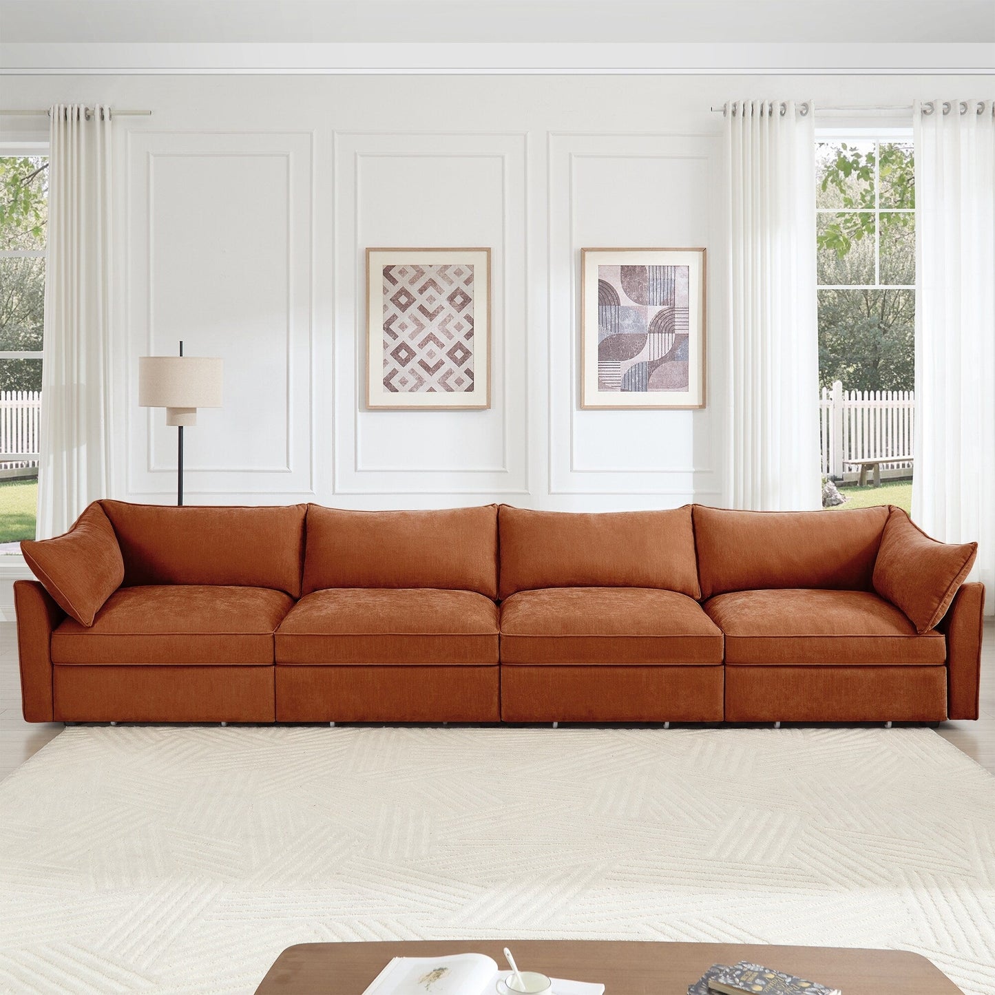 Super Large Wide & Deep Seat 4-Seater Sofa Couch with Storage Pull Out Drawer Under Each Seat