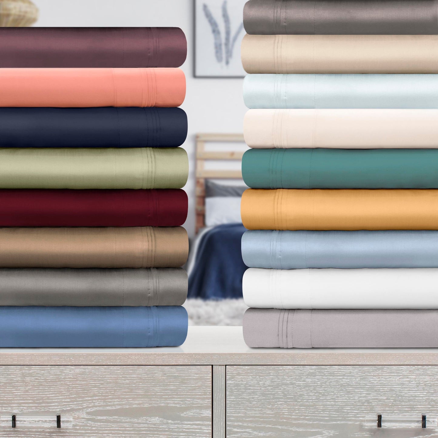 Hochwertiges Bettlaken-Set aus ägyptischer Baumwolle mit 1000 Fadenzahl, tiefe Taschen, solides Design