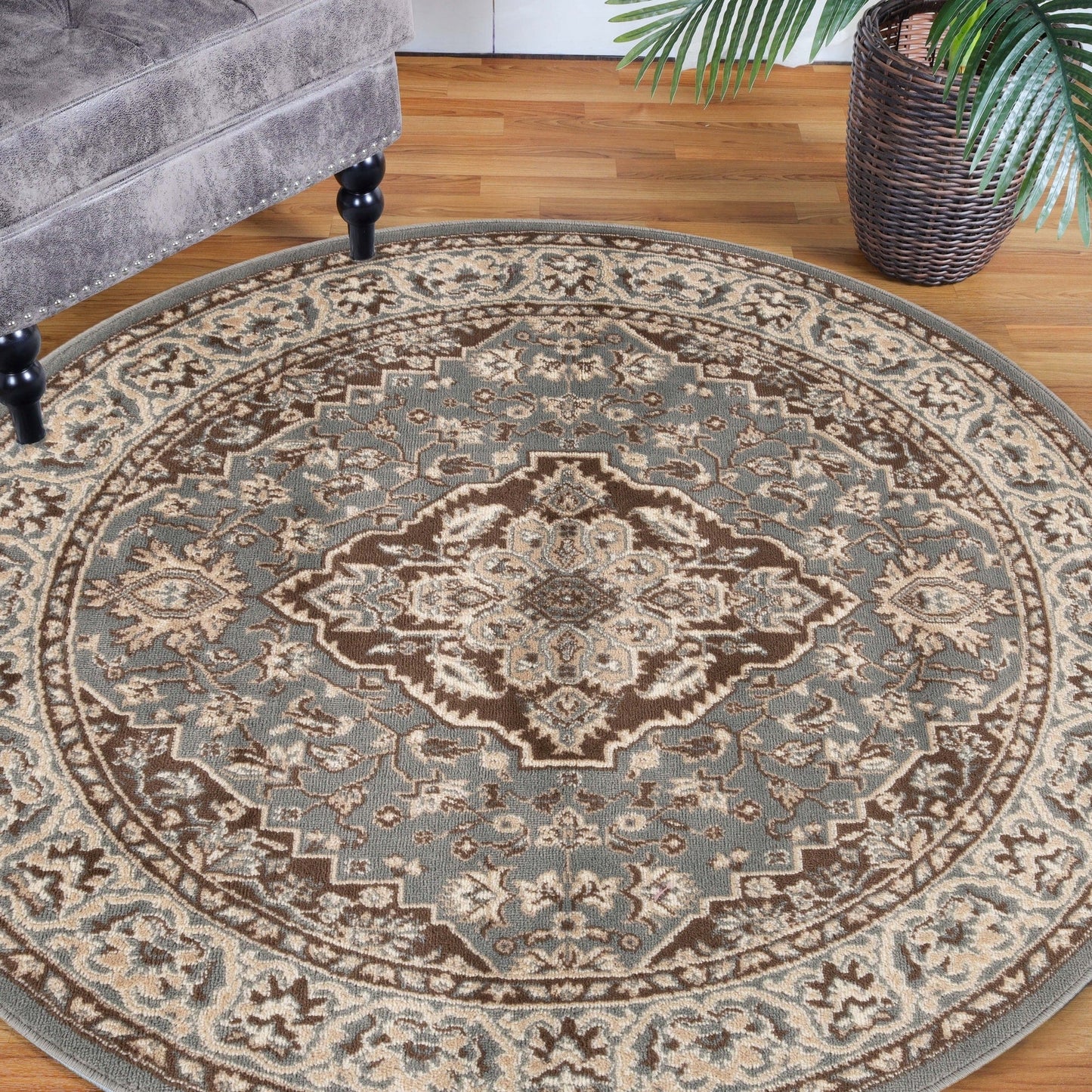Hochwertiger Teppich Glendale mit Blumenmedaillon für den Innenbereich