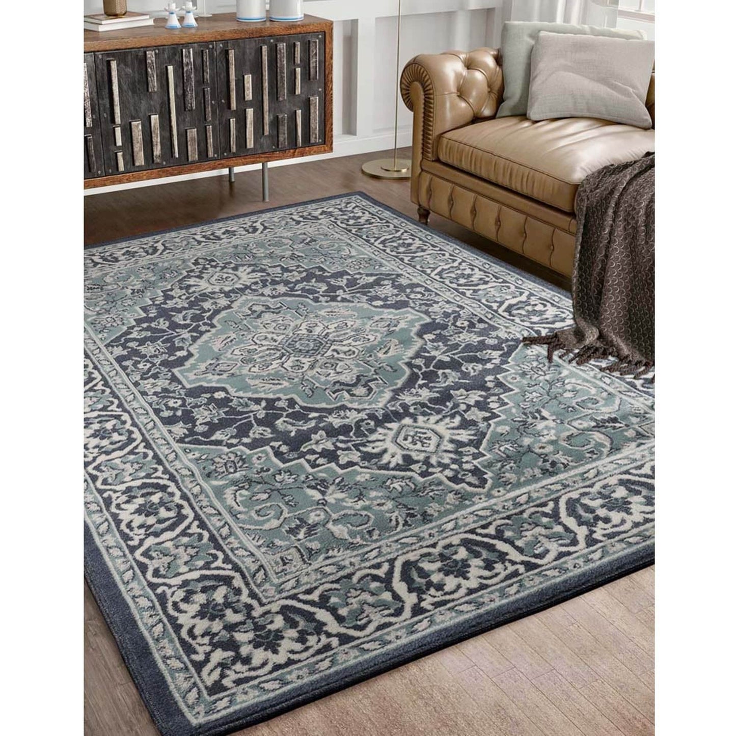 Hochwertiger Teppich Glendale mit Blumenmedaillon für den Innenbereich