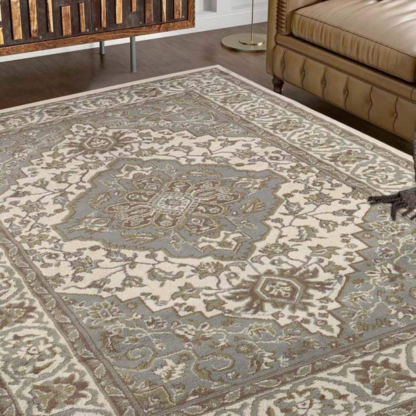 Hochwertiger Teppich Glendale mit Blumenmedaillon für den Innenbereich