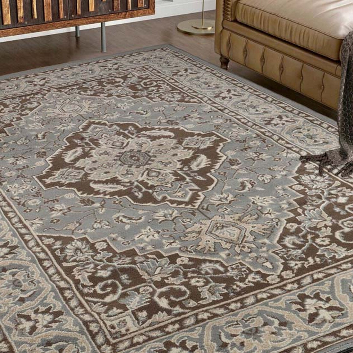 Hochwertiger Teppich Glendale mit Blumenmedaillon für den Innenbereich