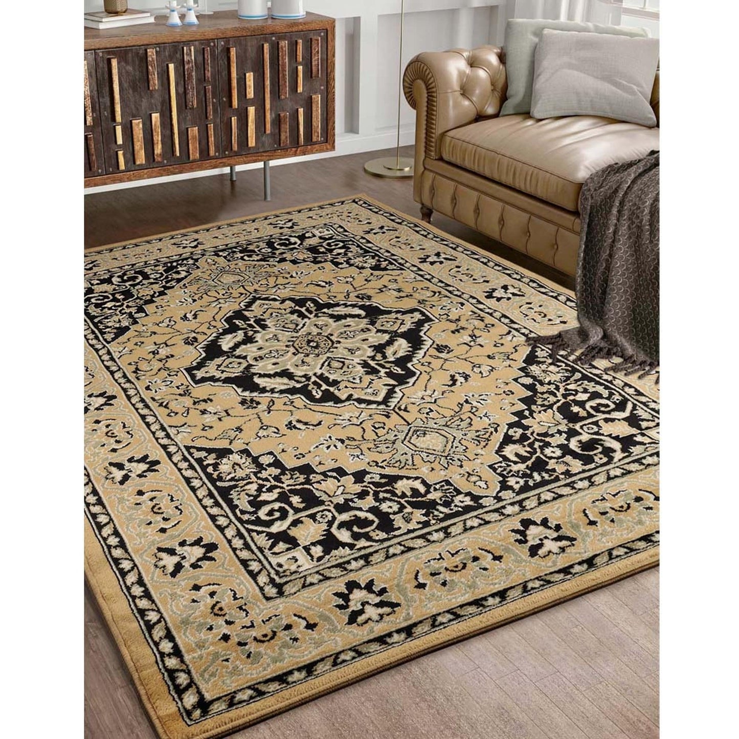 Hochwertiger Teppich Glendale mit Blumenmedaillon für den Innenbereich